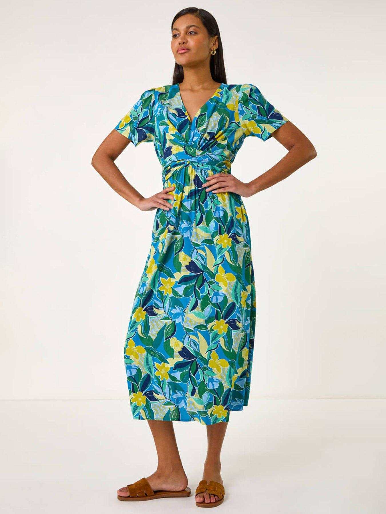 undefined Floral Print Crossover Midi Dress - Blue
