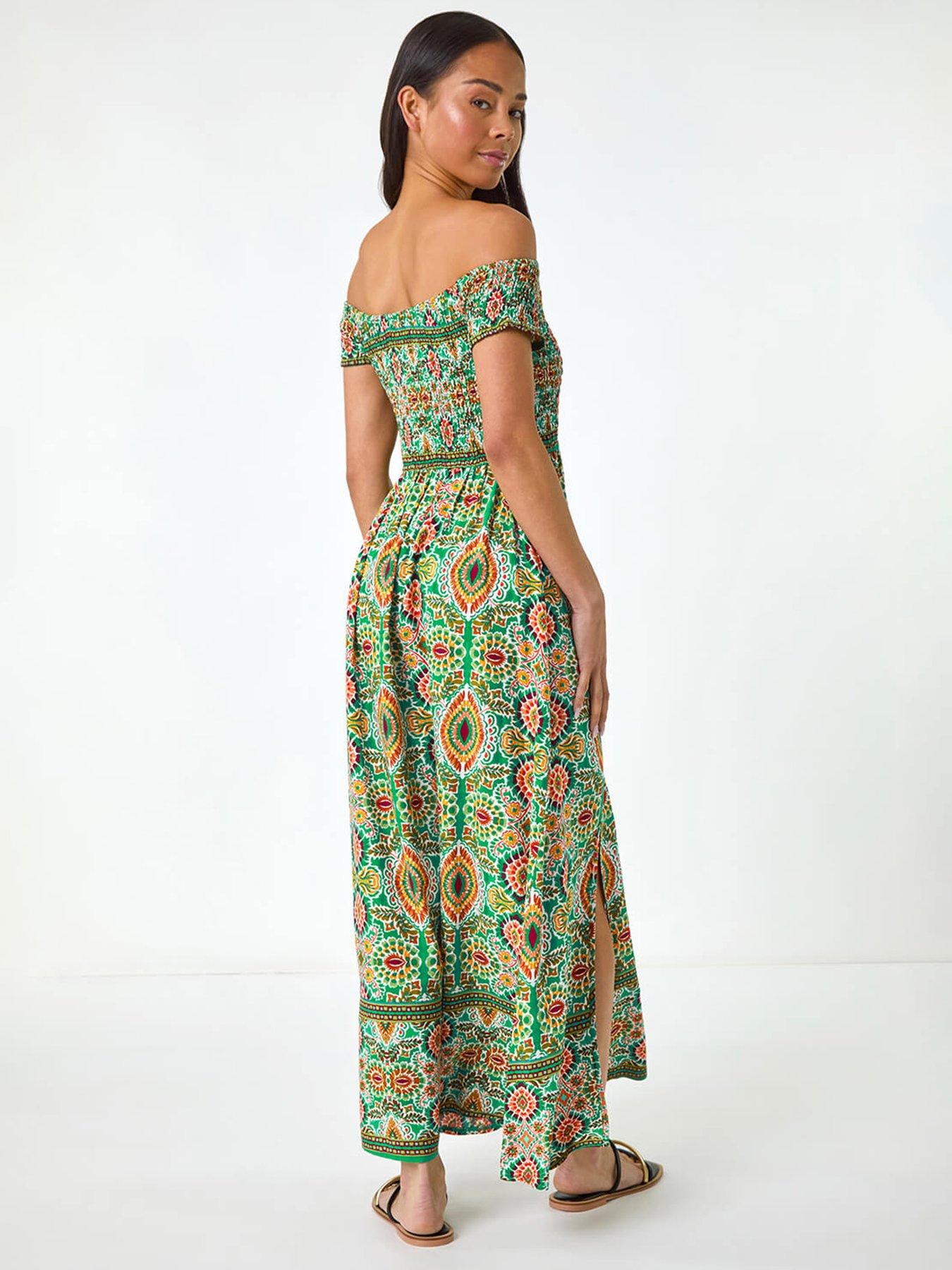  image of roman-petite-abstract-bardot-midi-dress-green