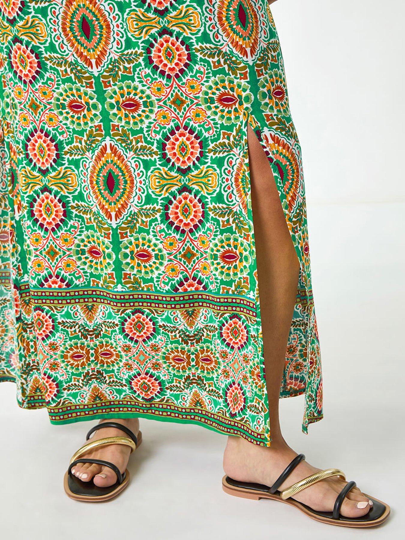  image of roman-petite-abstract-bardot-midi-dress-green