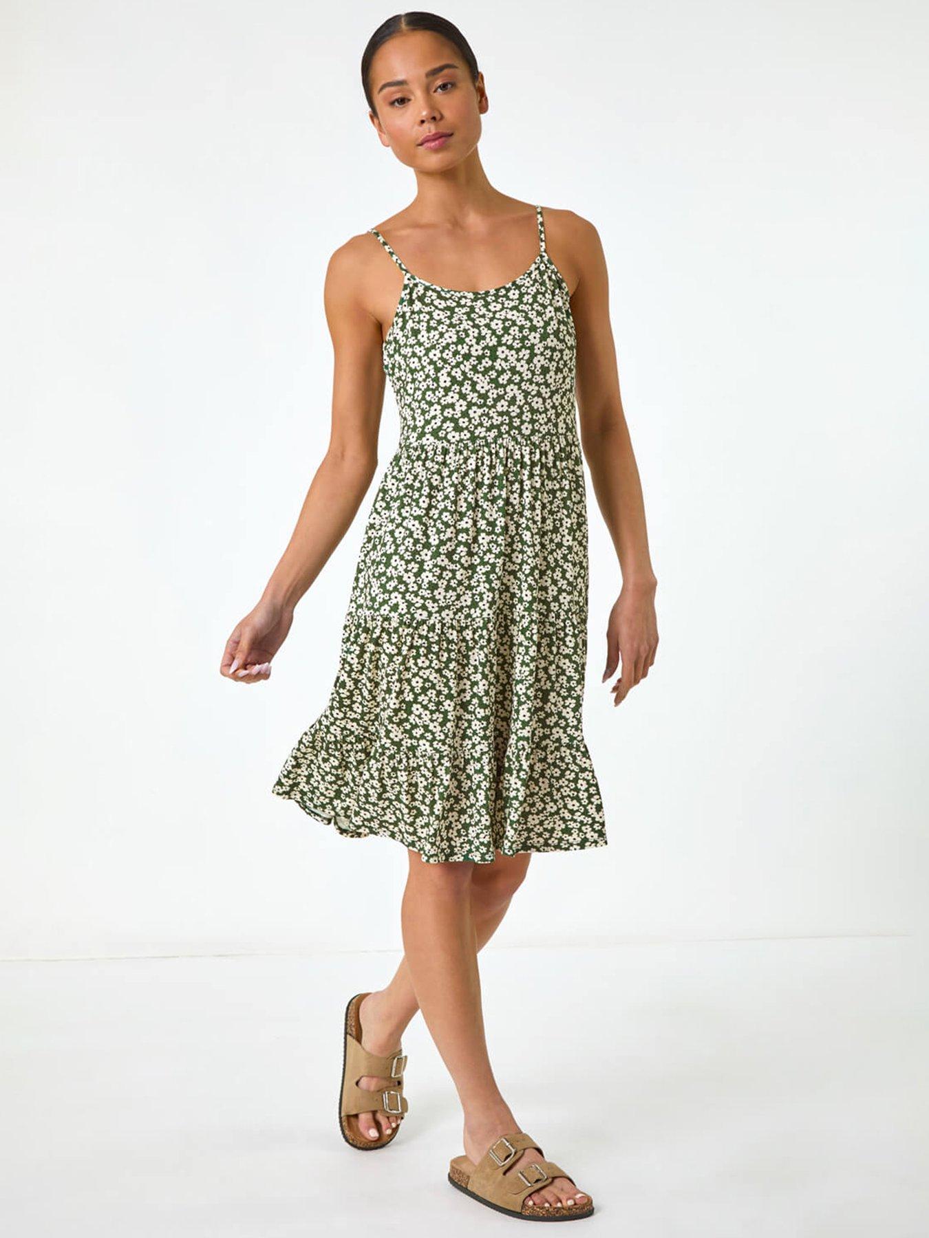 roman-petite-ditsy-floral-print-strap-dress-green