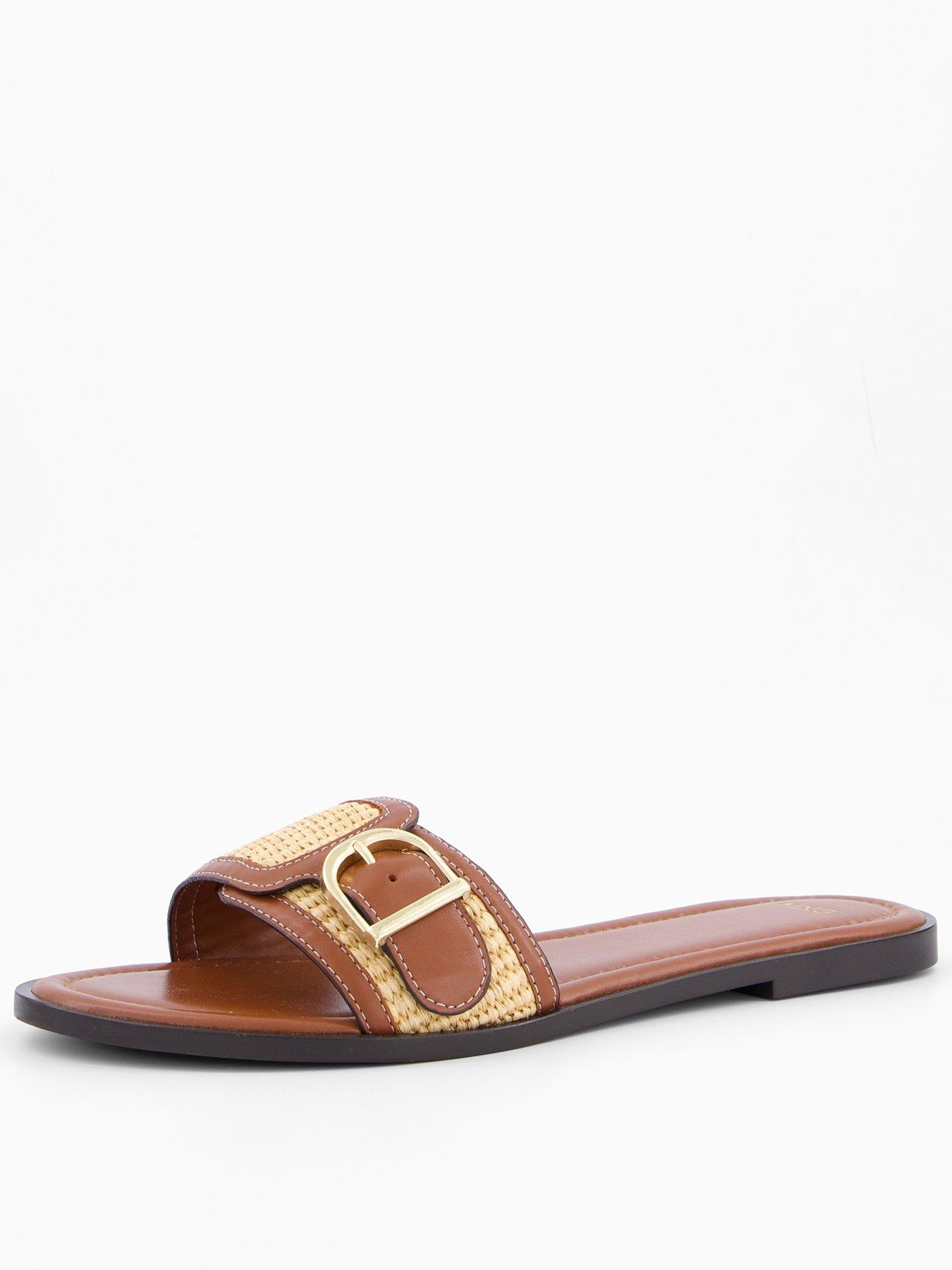 front image of mango-raffia-leather-blend-sandals-with-buckle-brown