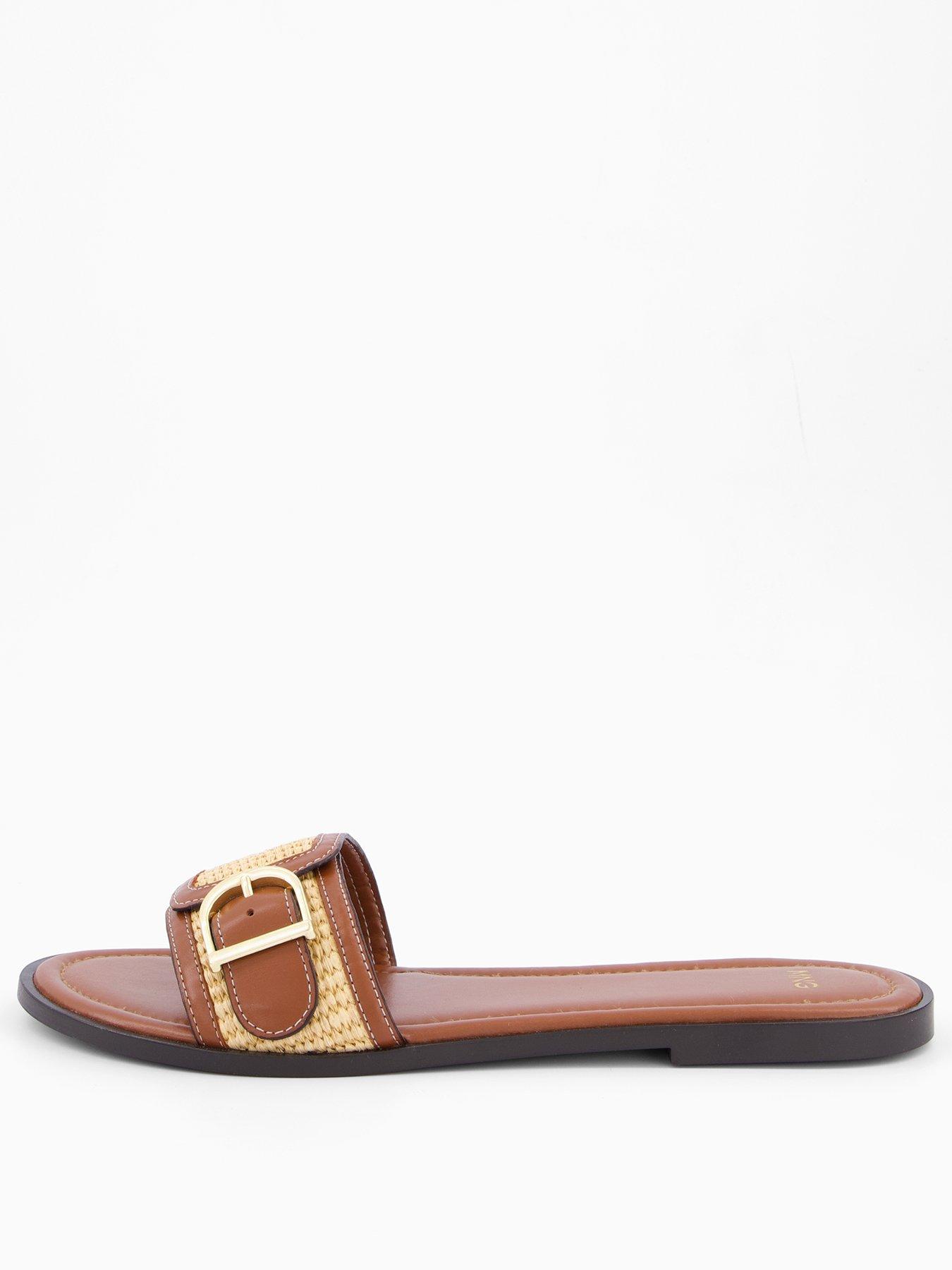  image of mango-raffia-leather-blend-sandals-with-buckle-brown