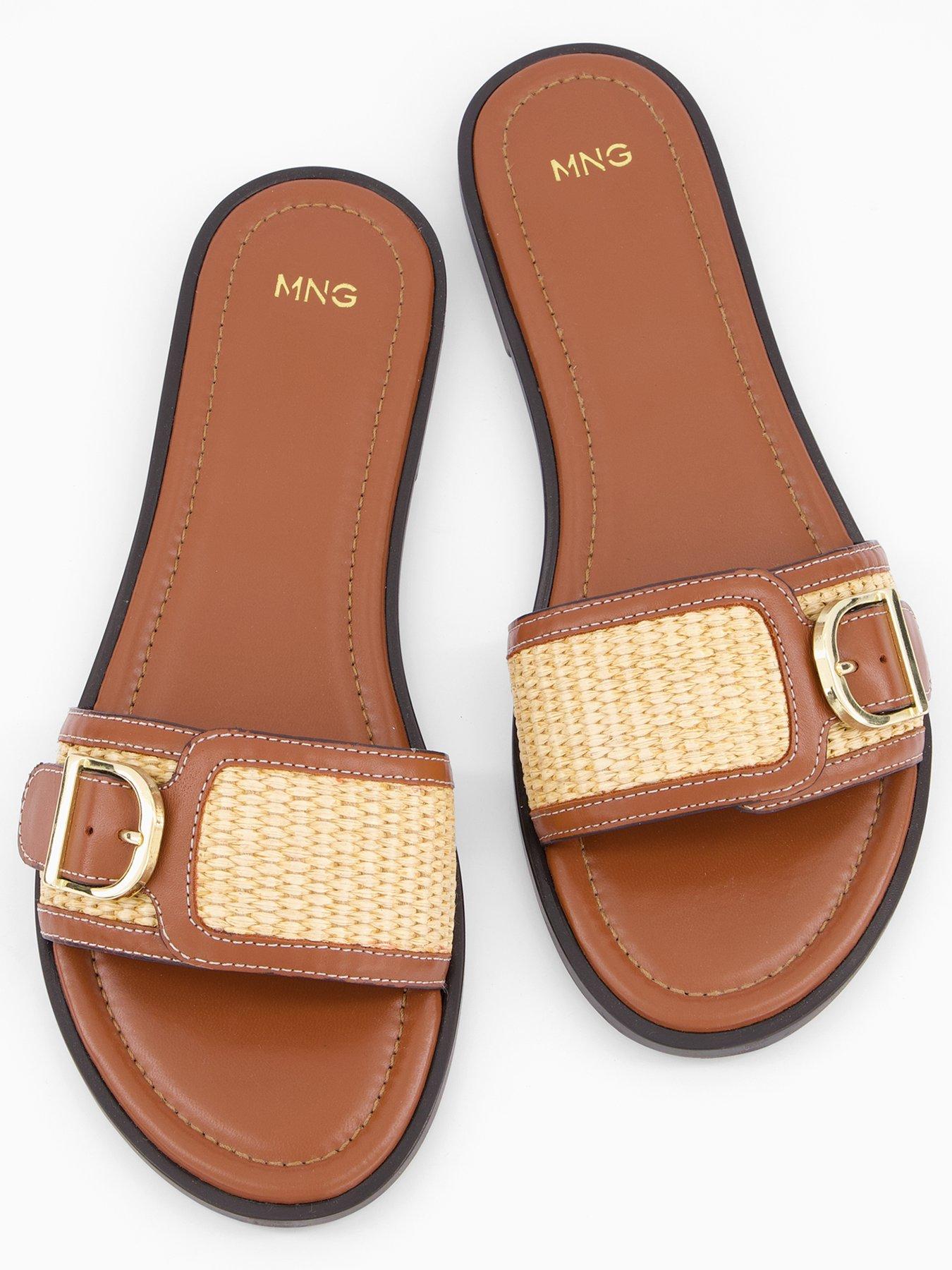  image of mango-raffia-leather-blend-sandals-with-buckle-brown