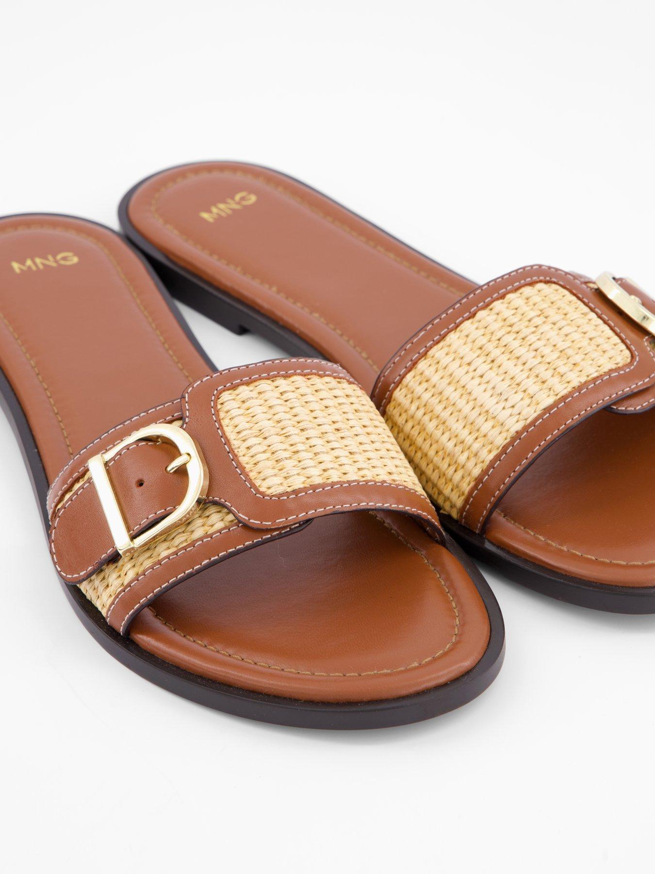  image of mango-raffia-leather-blend-sandals-with-buckle-brown