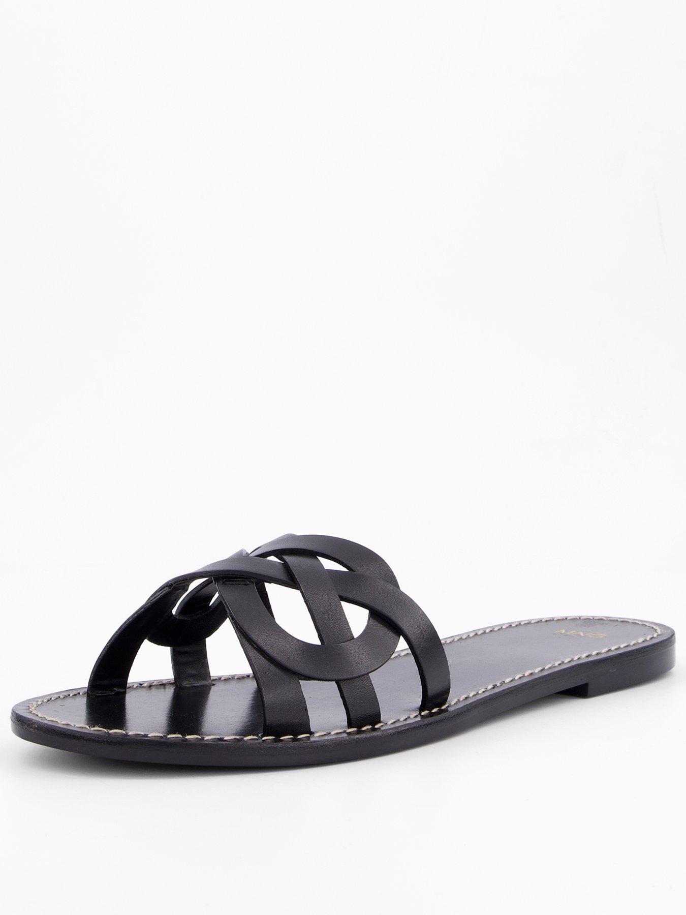 Mango Leather Sandals With Intertwined Strap - Black