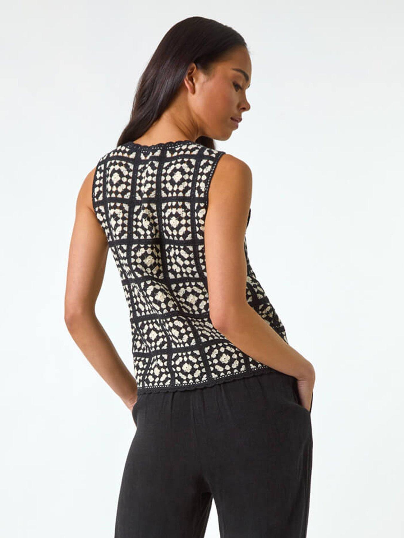 Image 2 of 5 of Roman Petite Crochet Patchwork Top - Black