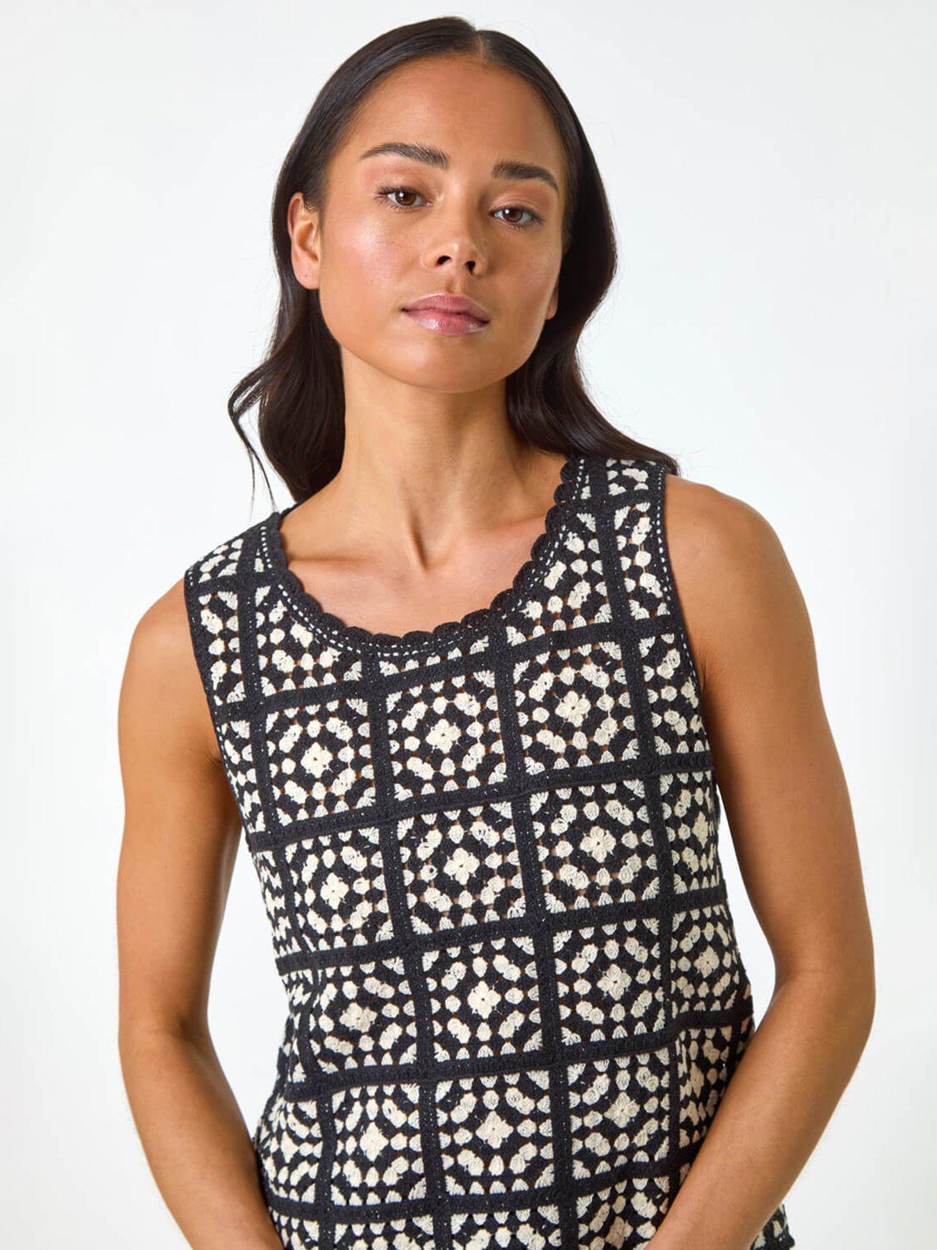 Image 4 of 5 of Roman Petite Crochet Patchwork Top - Black
