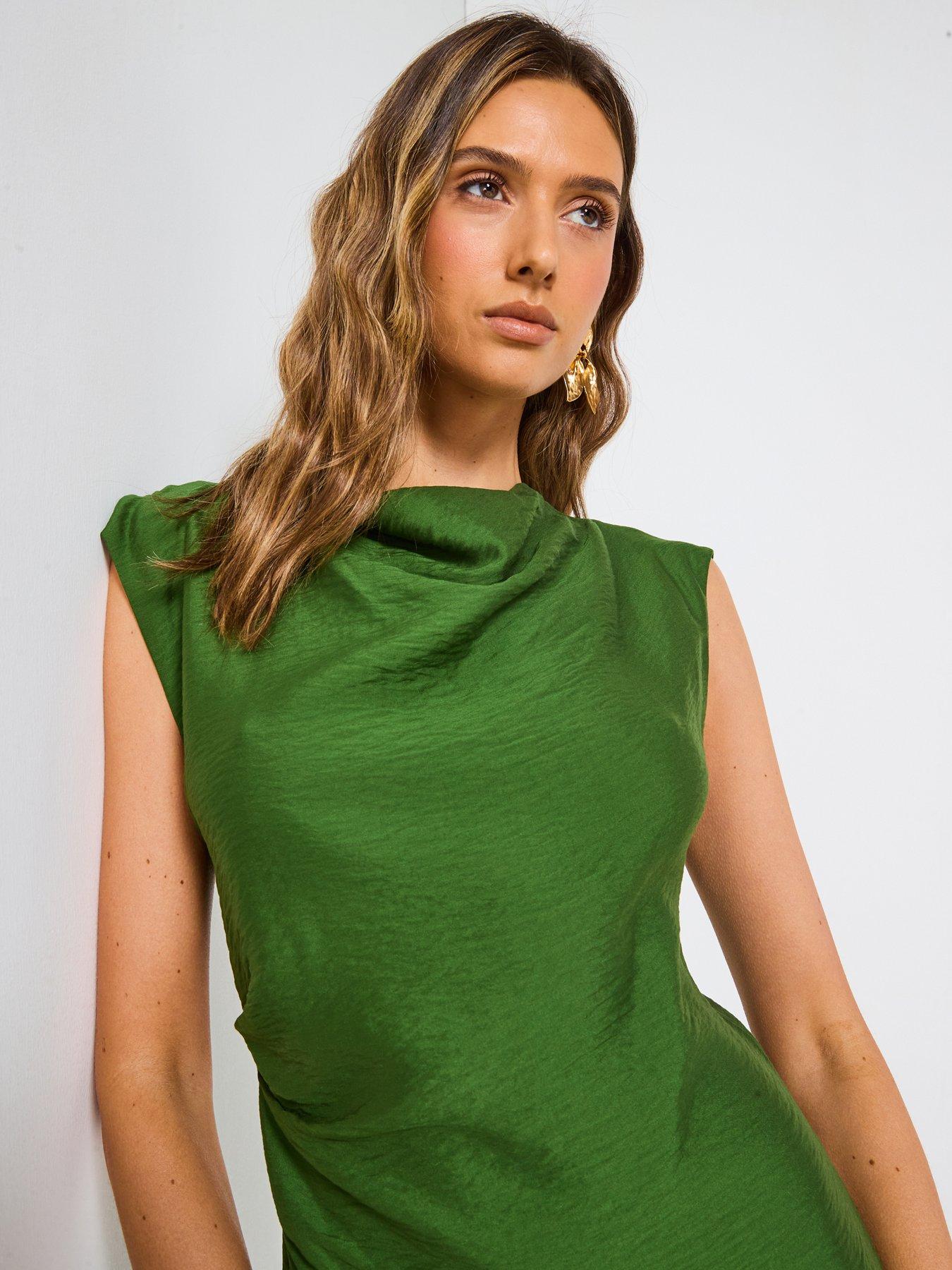 Mango Draped Texture Dress - Green | Littlewoods