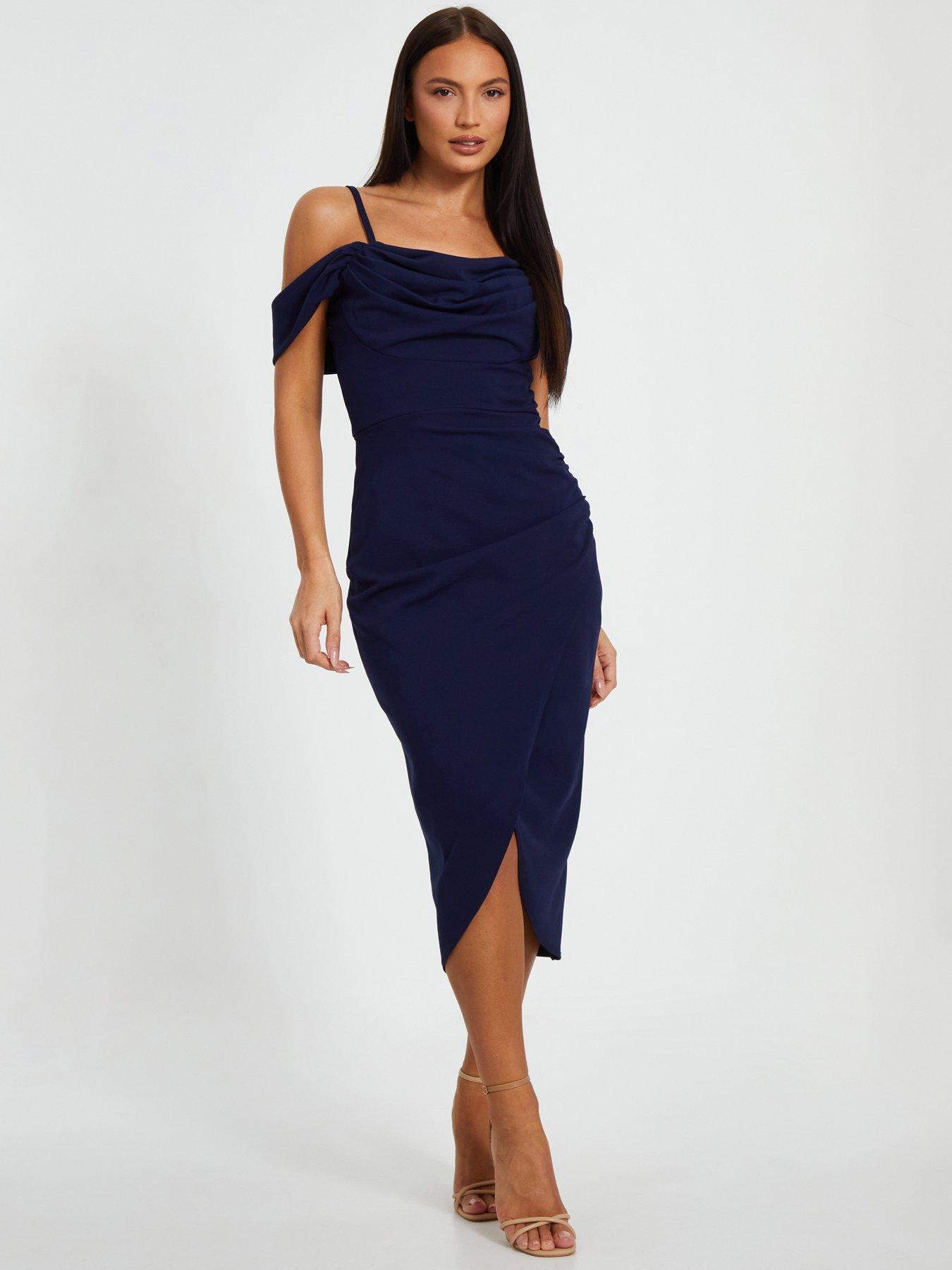 undefined Navy Cold Shoulder Midi Dress