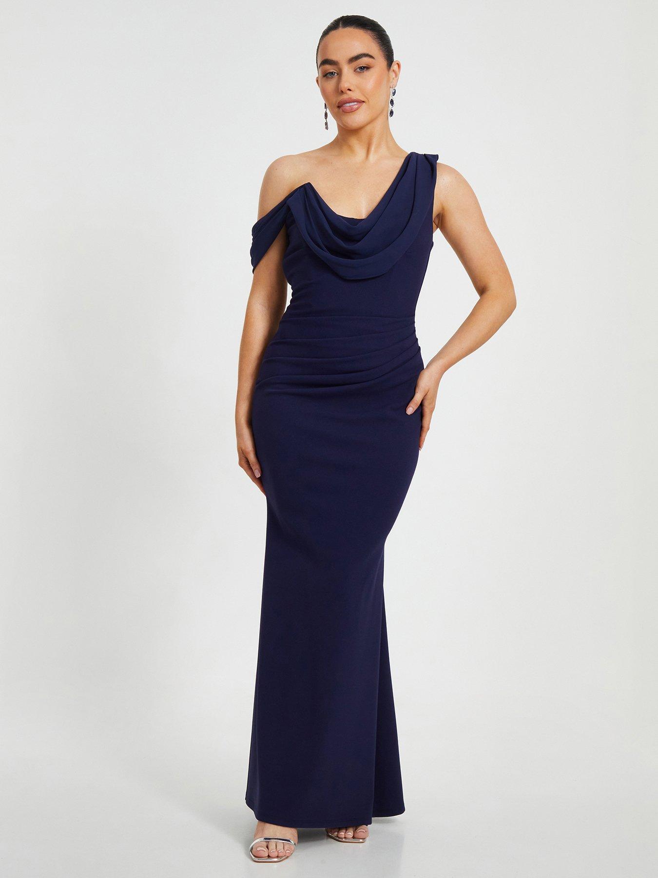  image of quiz-petite-navy-asymmetric-maxi-dress