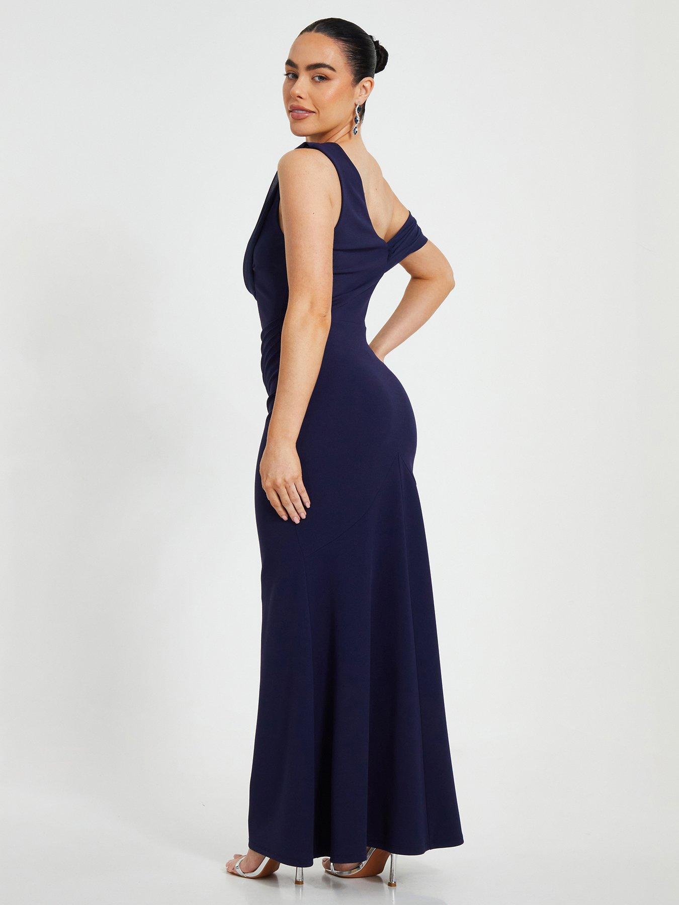  image of quiz-petite-navy-asymmetric-maxi-dress