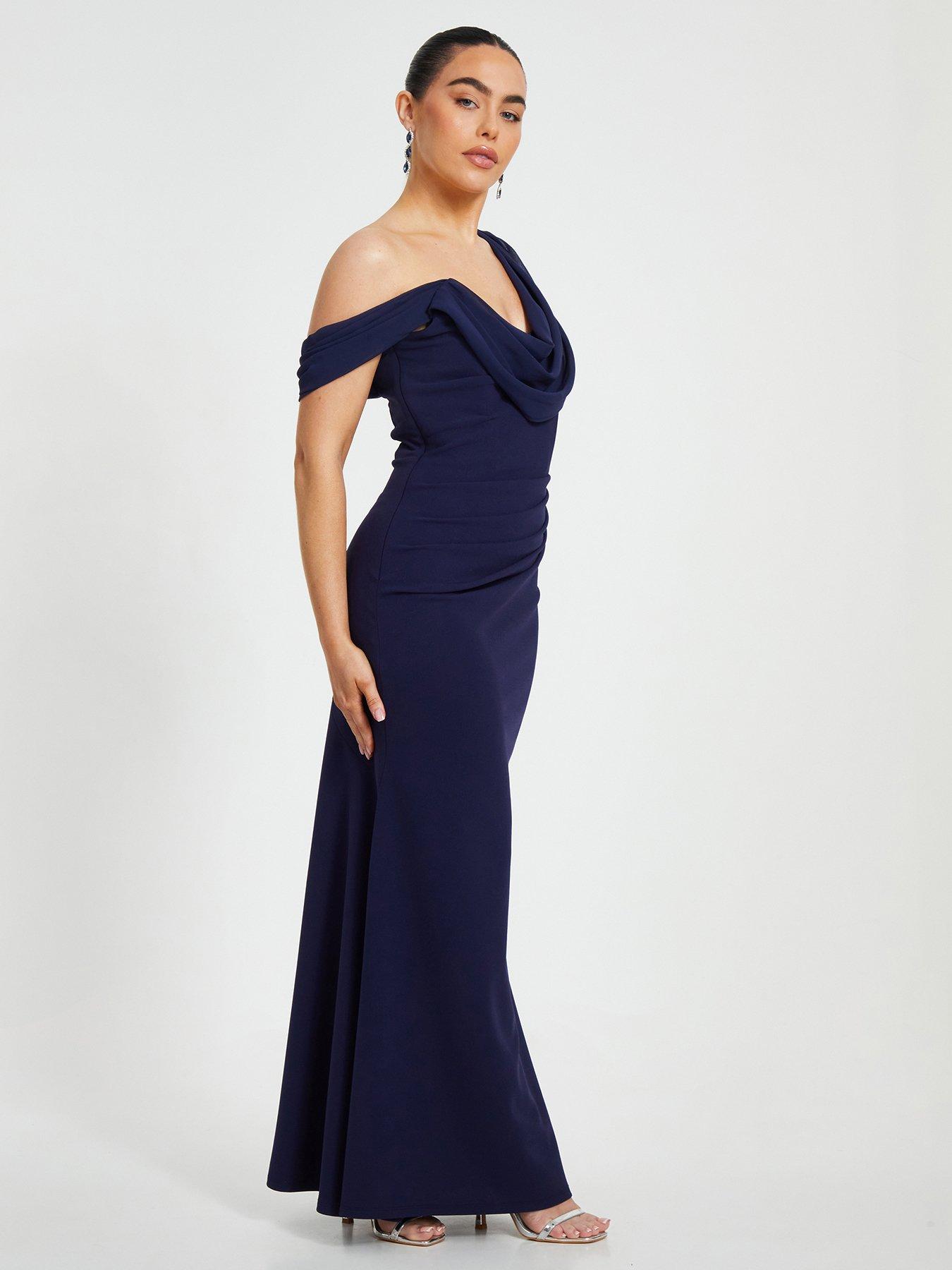  image of quiz-petite-navy-asymmetric-maxi-dress