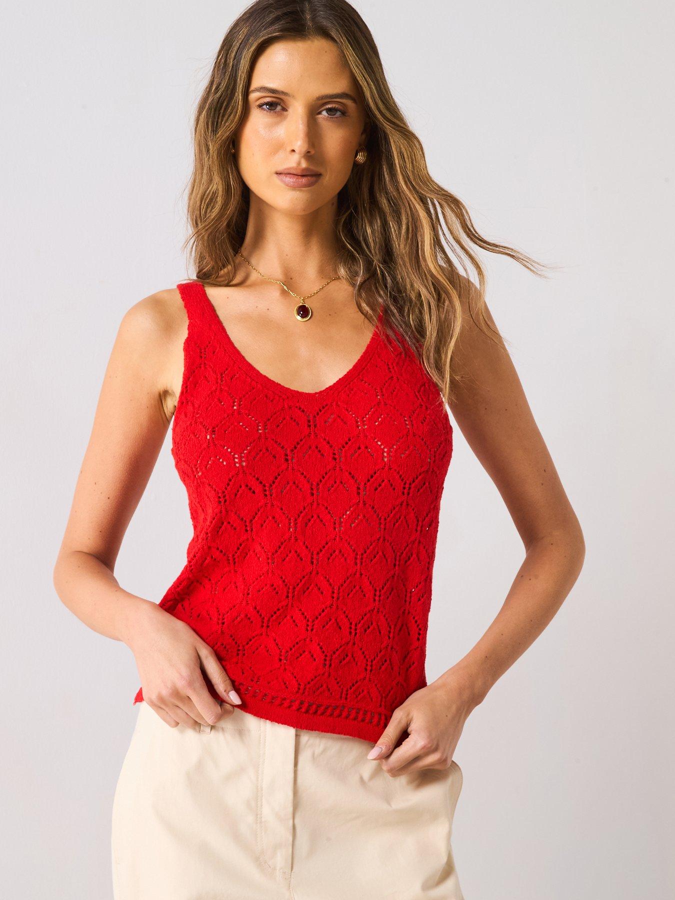 undefined Openwork Details Knit Top - Red