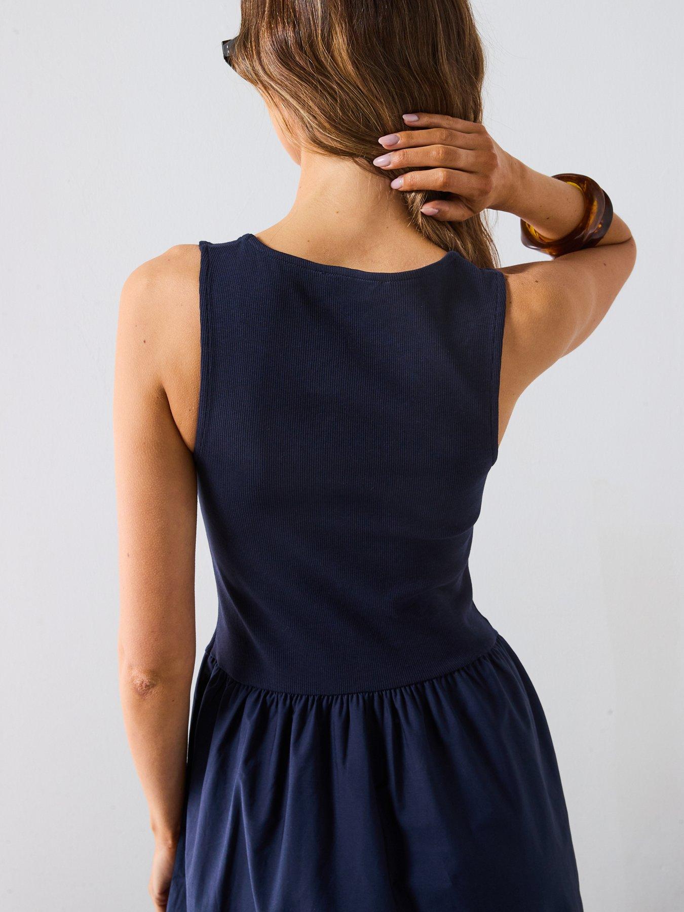 Mango Flared Dress In Combined Fabric - Navy | Littlewoods