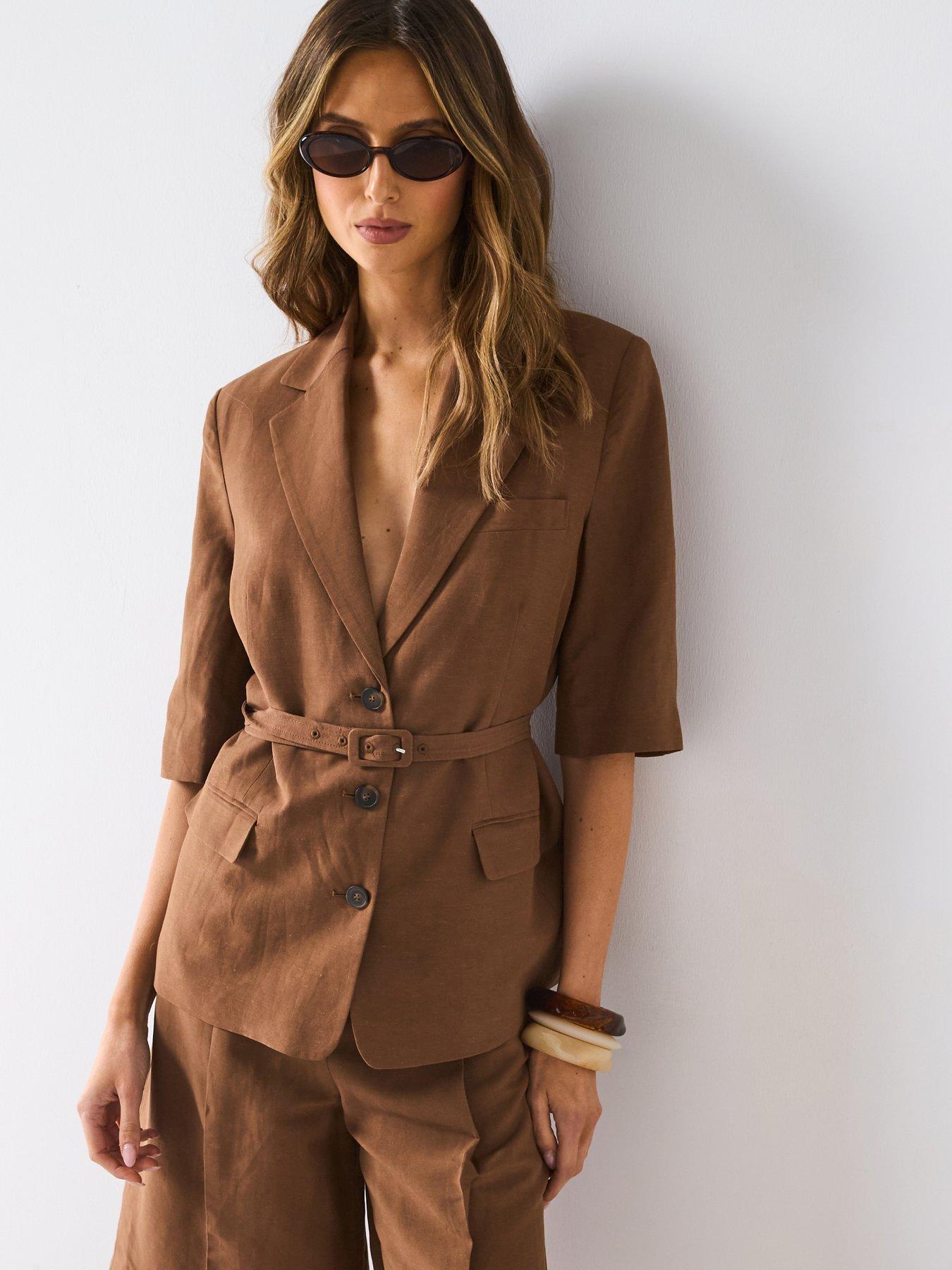 mango-linen-blend-suit-blazer-with-belt-brown