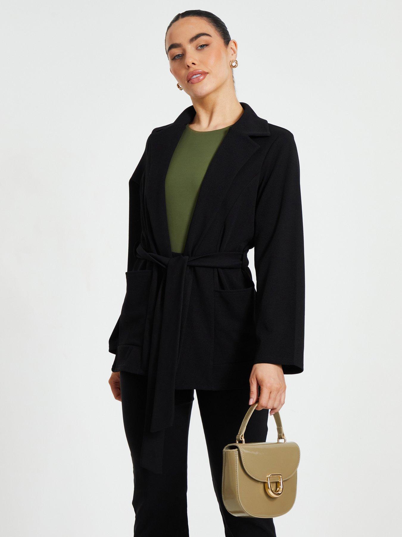undefined Petite Black Tie Waist Blazer