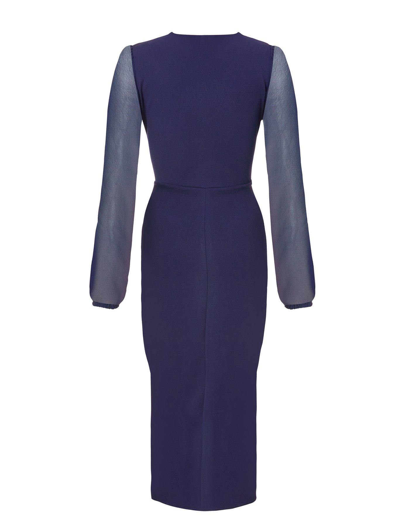  image of quiz-navy-front-wrap-ruched-midi-dress