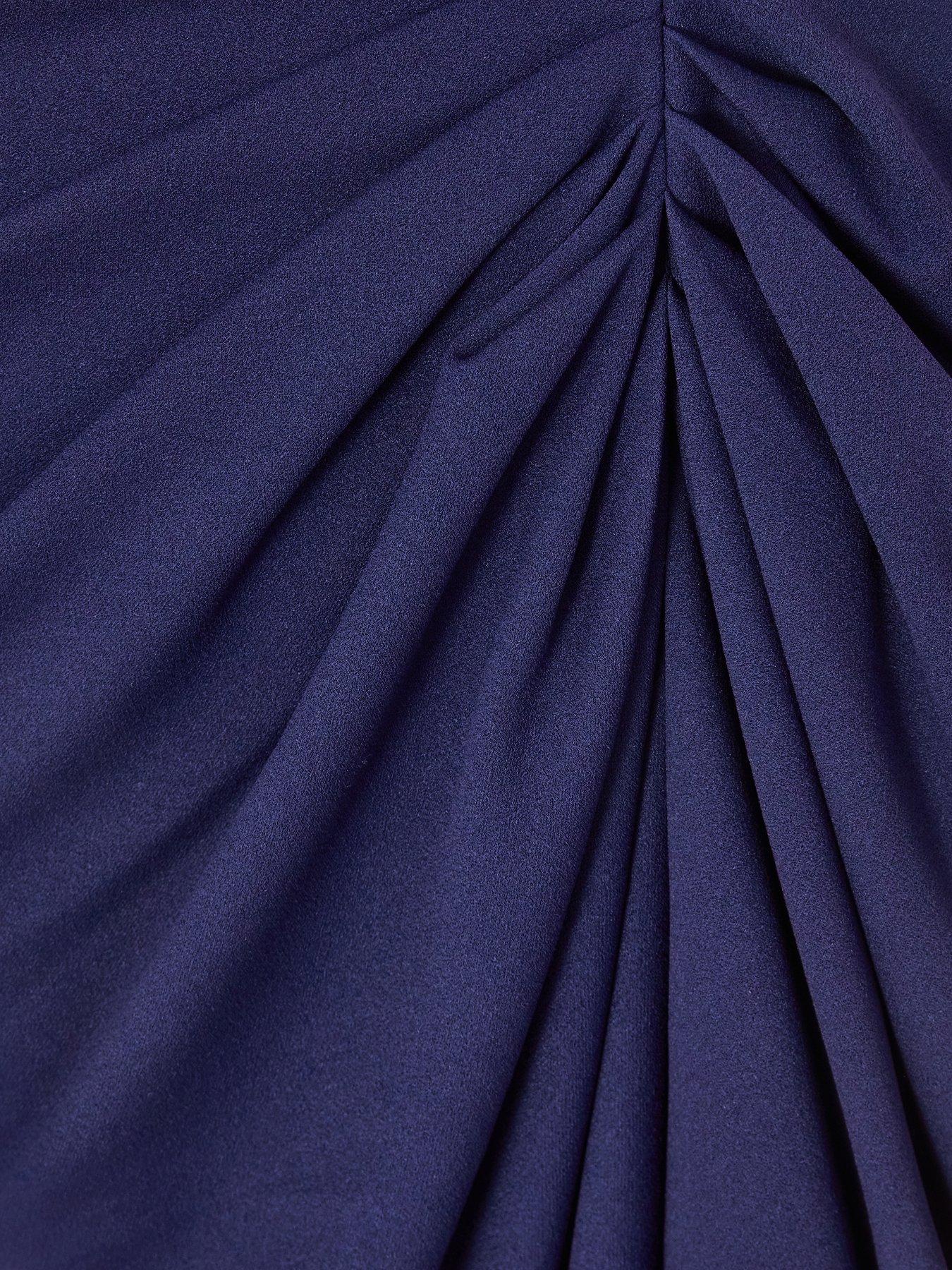  image of quiz-navy-front-wrap-ruched-midi-dress