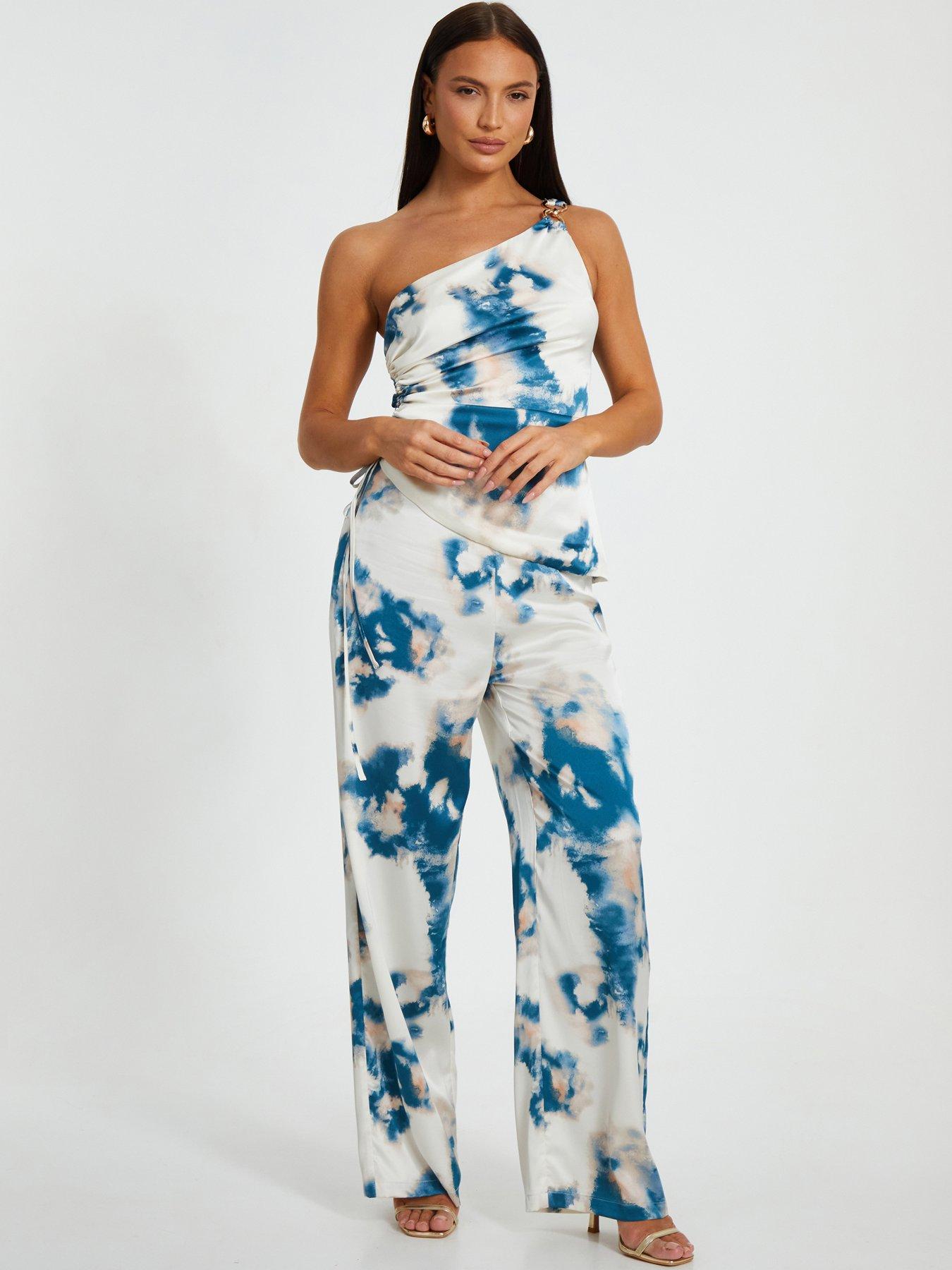  image of quiz-blue-marble-satin-ruched-top