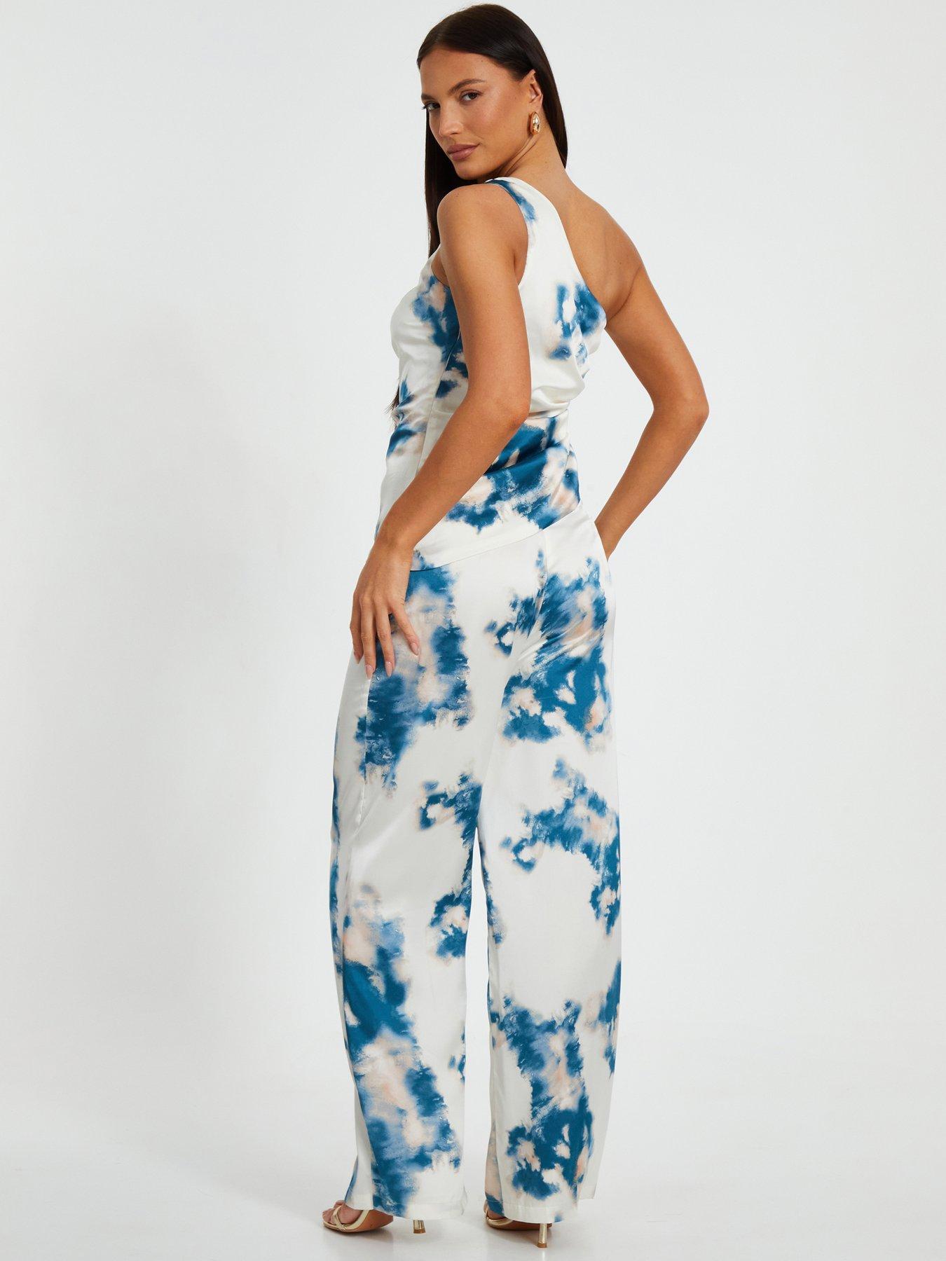  image of quiz-blue-marble-satin-ruched-top