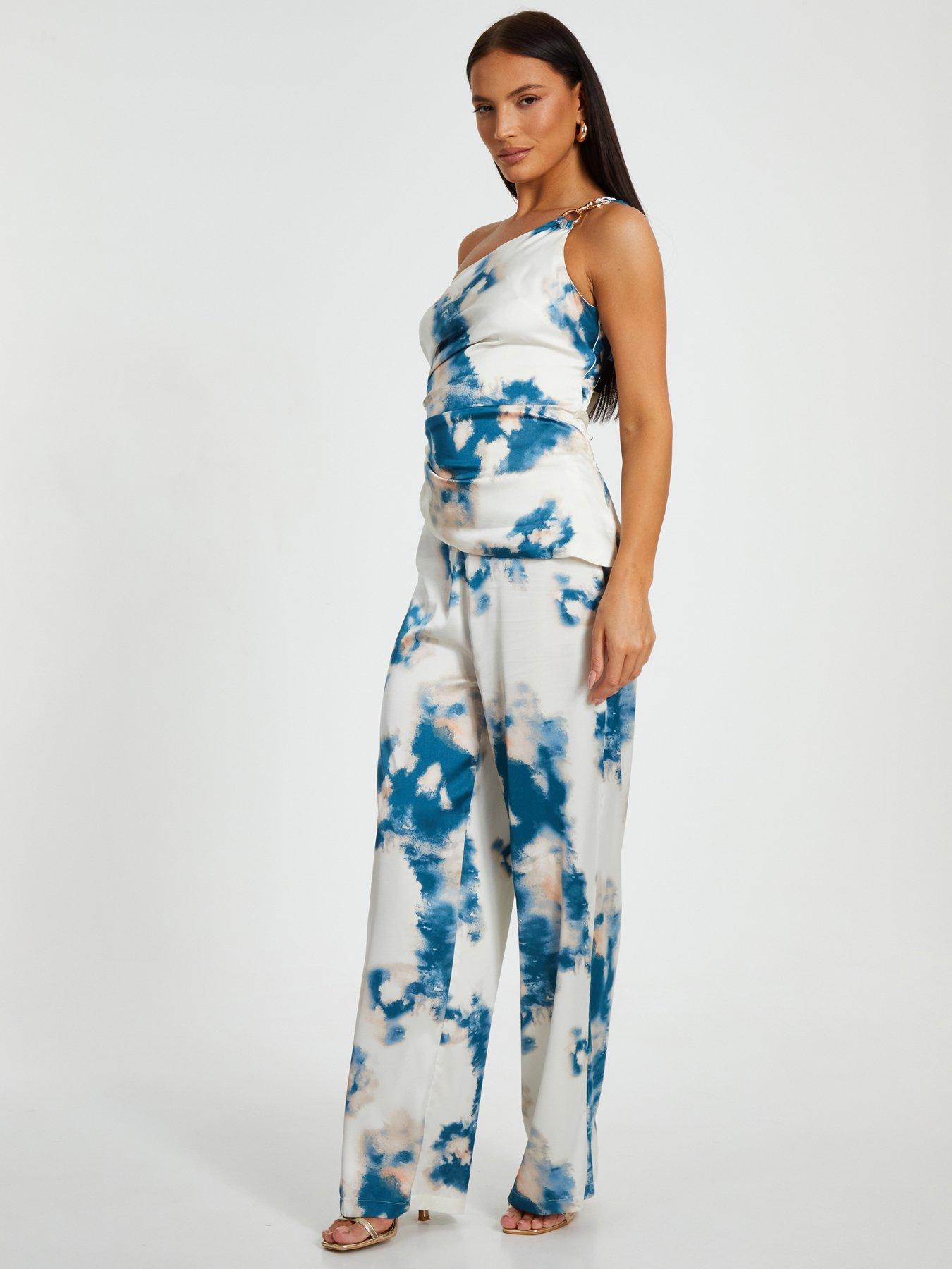  image of quiz-blue-marble-satin-ruched-top