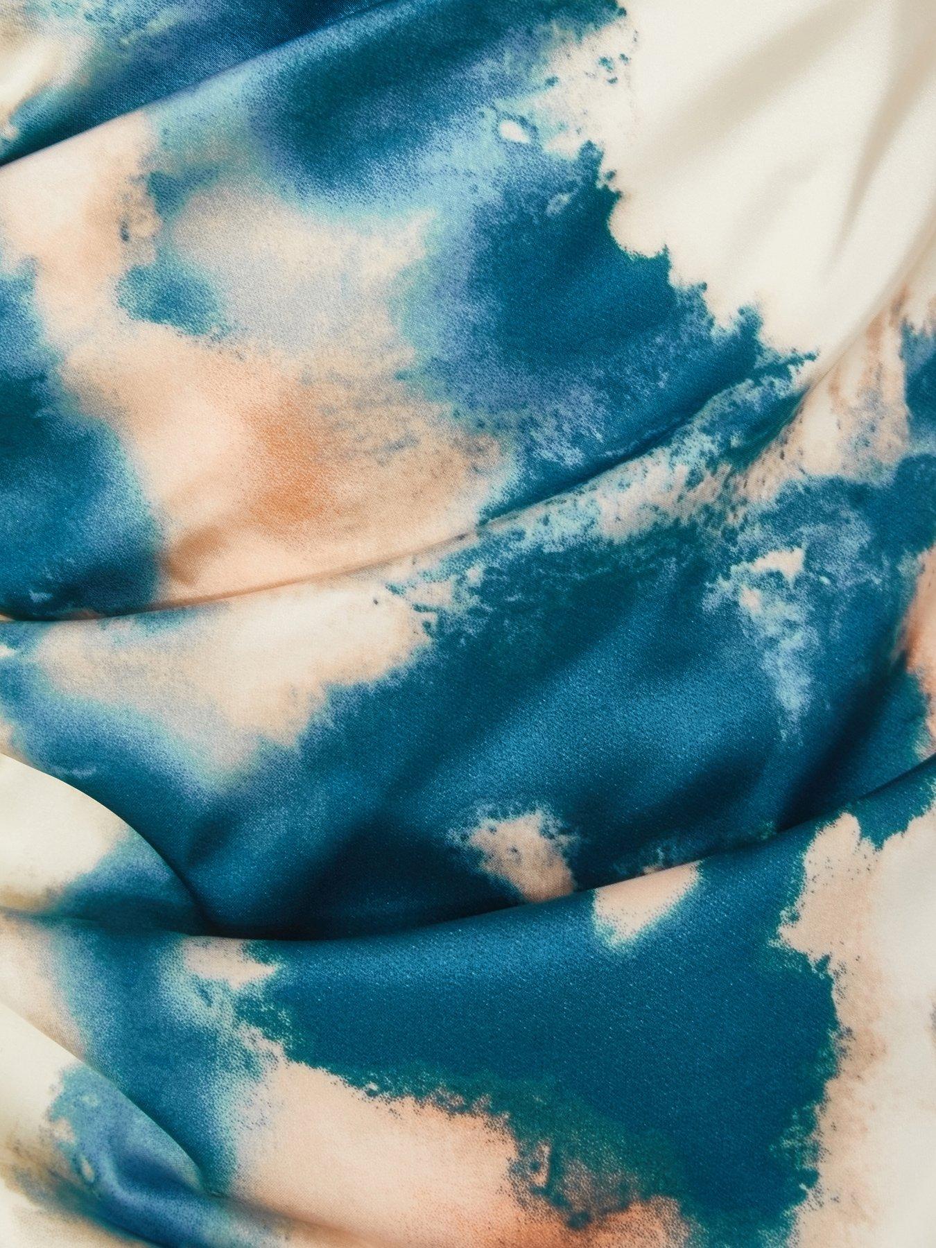  image of quiz-blue-marble-satin-ruched-top