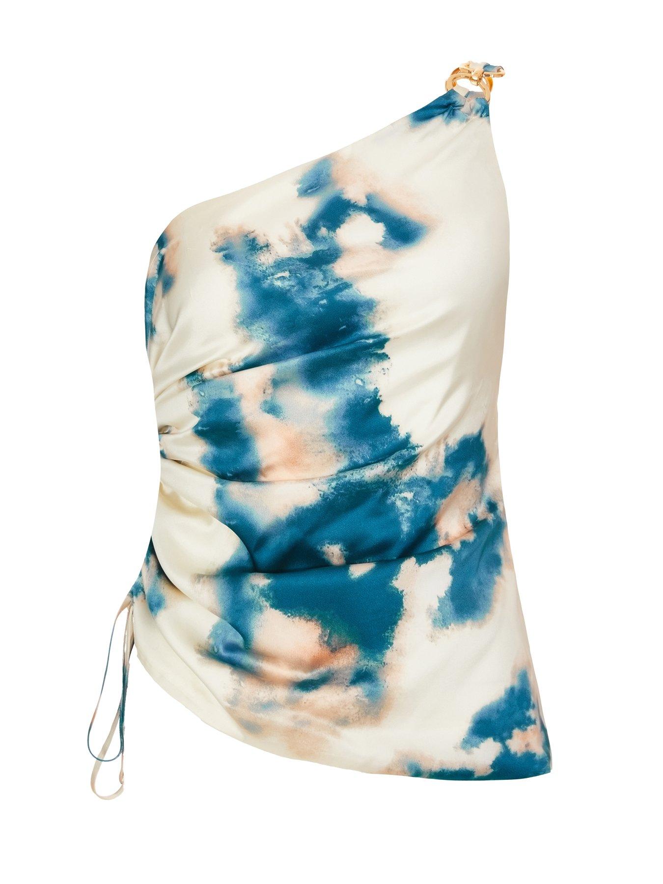  image of quiz-blue-marble-satin-ruched-top