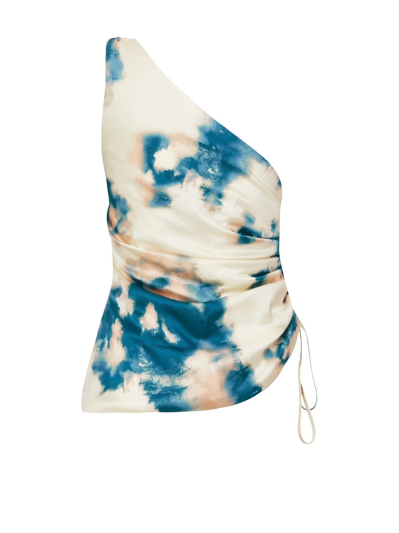  image of quiz-blue-marble-satin-ruched-top