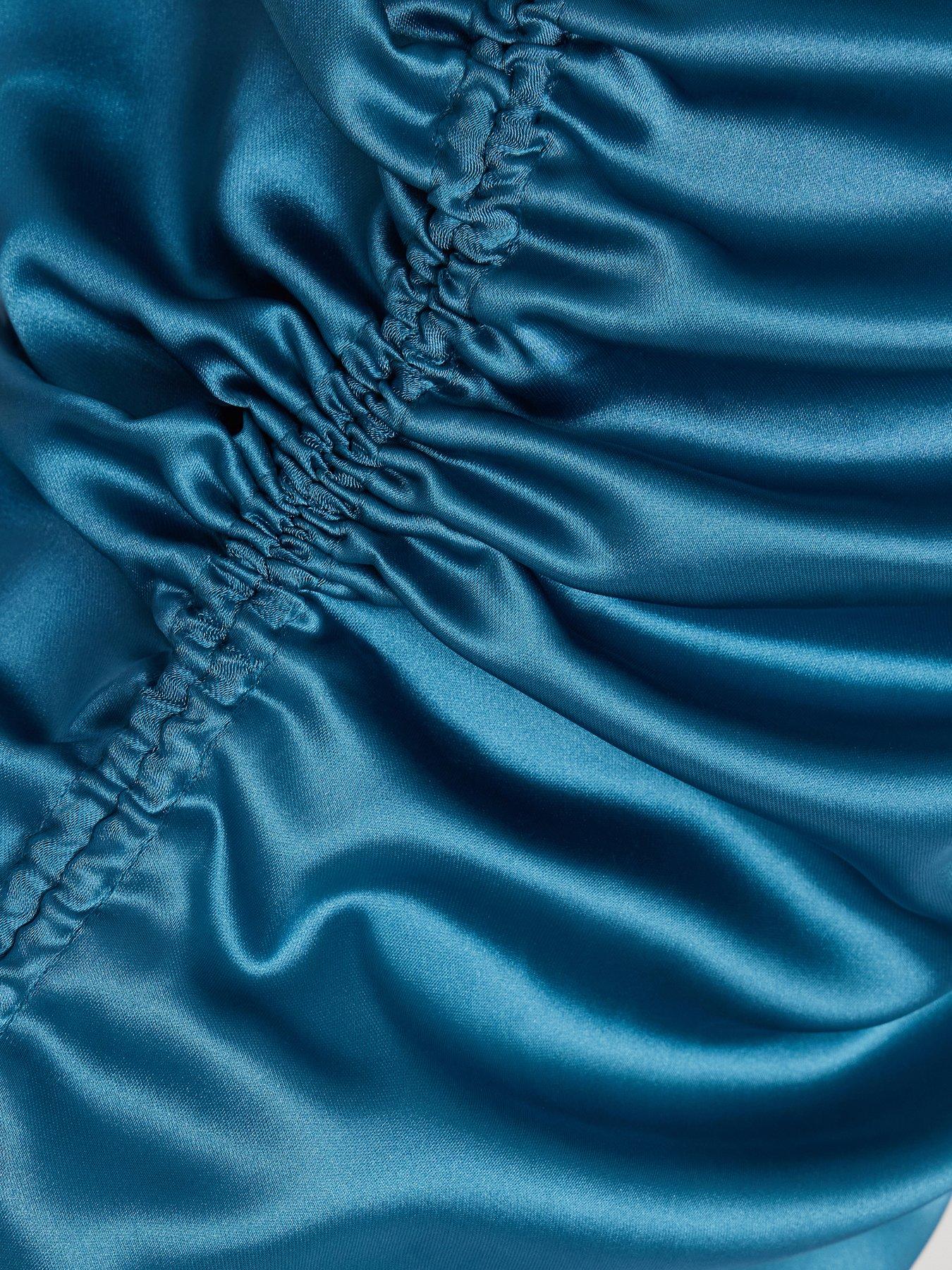  image of quiz-teal-satin-one-shoulder-ruched-top