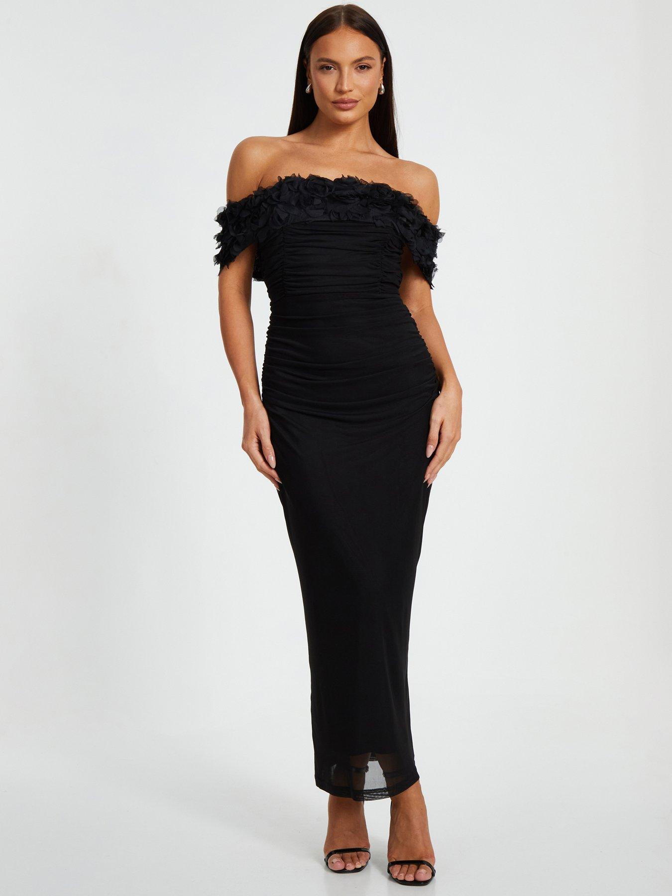 undefined Black Mesh Bardot Midaxi Dress
