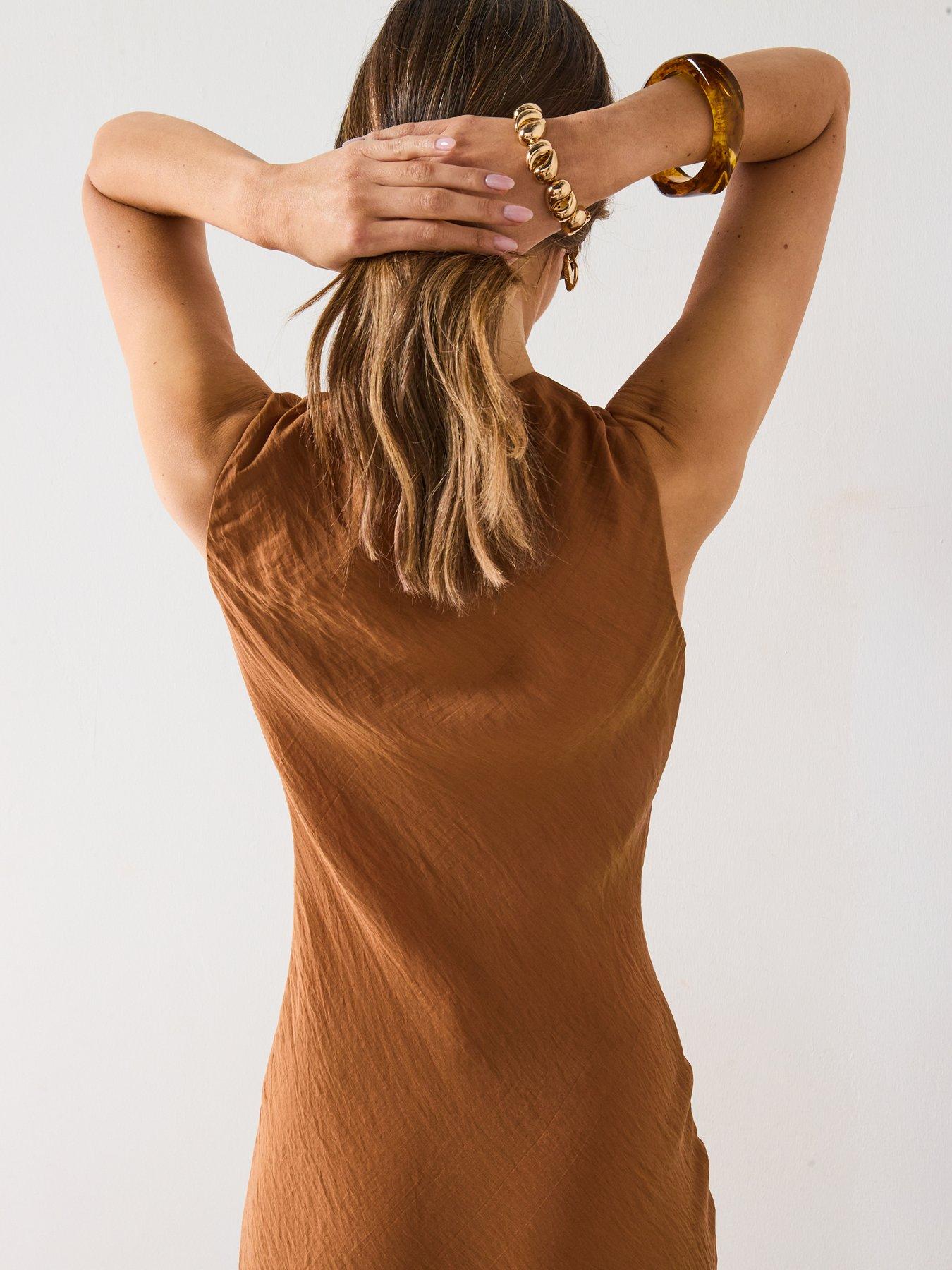  image of mango-draped-neck-lyocell-dress-brown