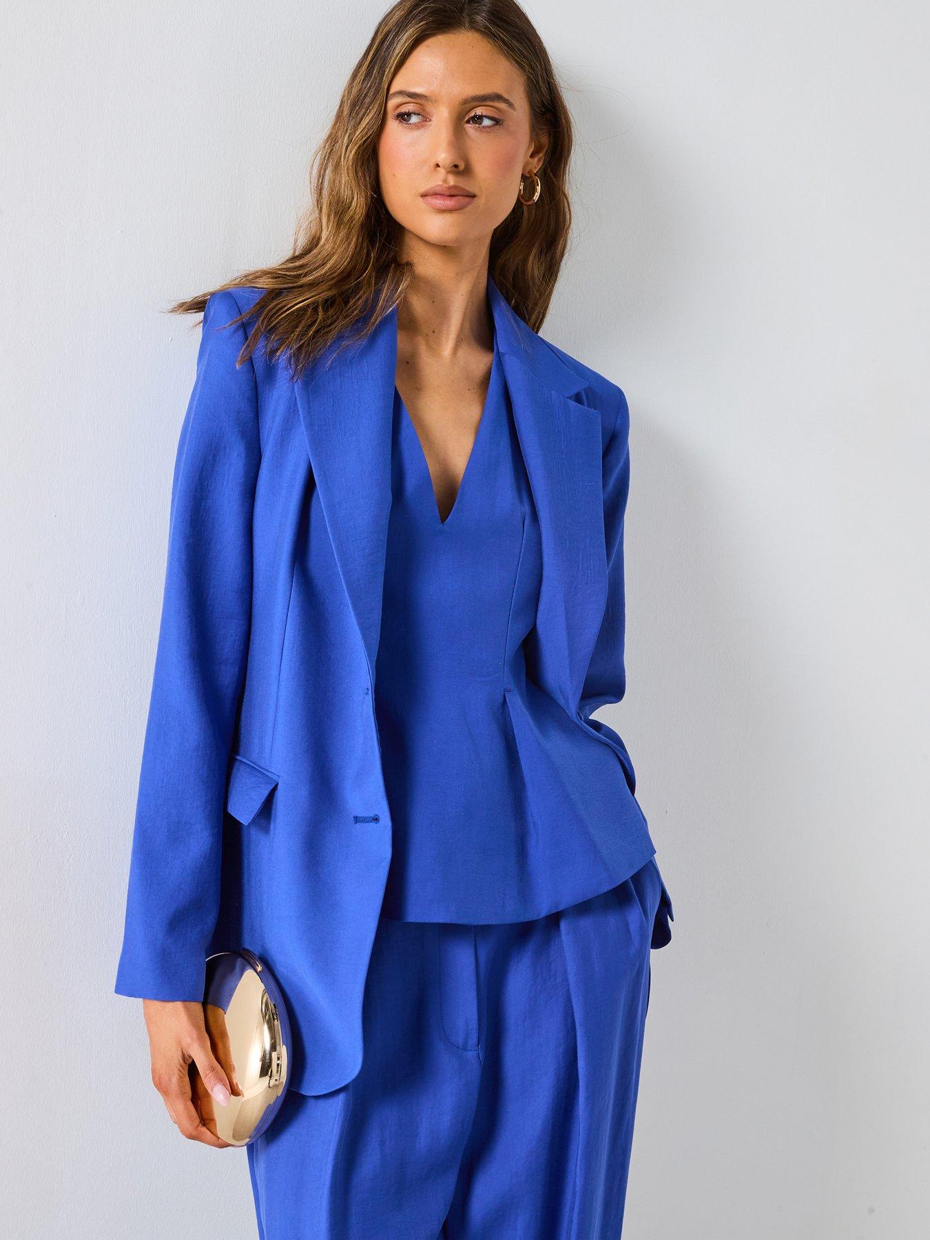 front image of mango-strapless-fitted-top-blue
