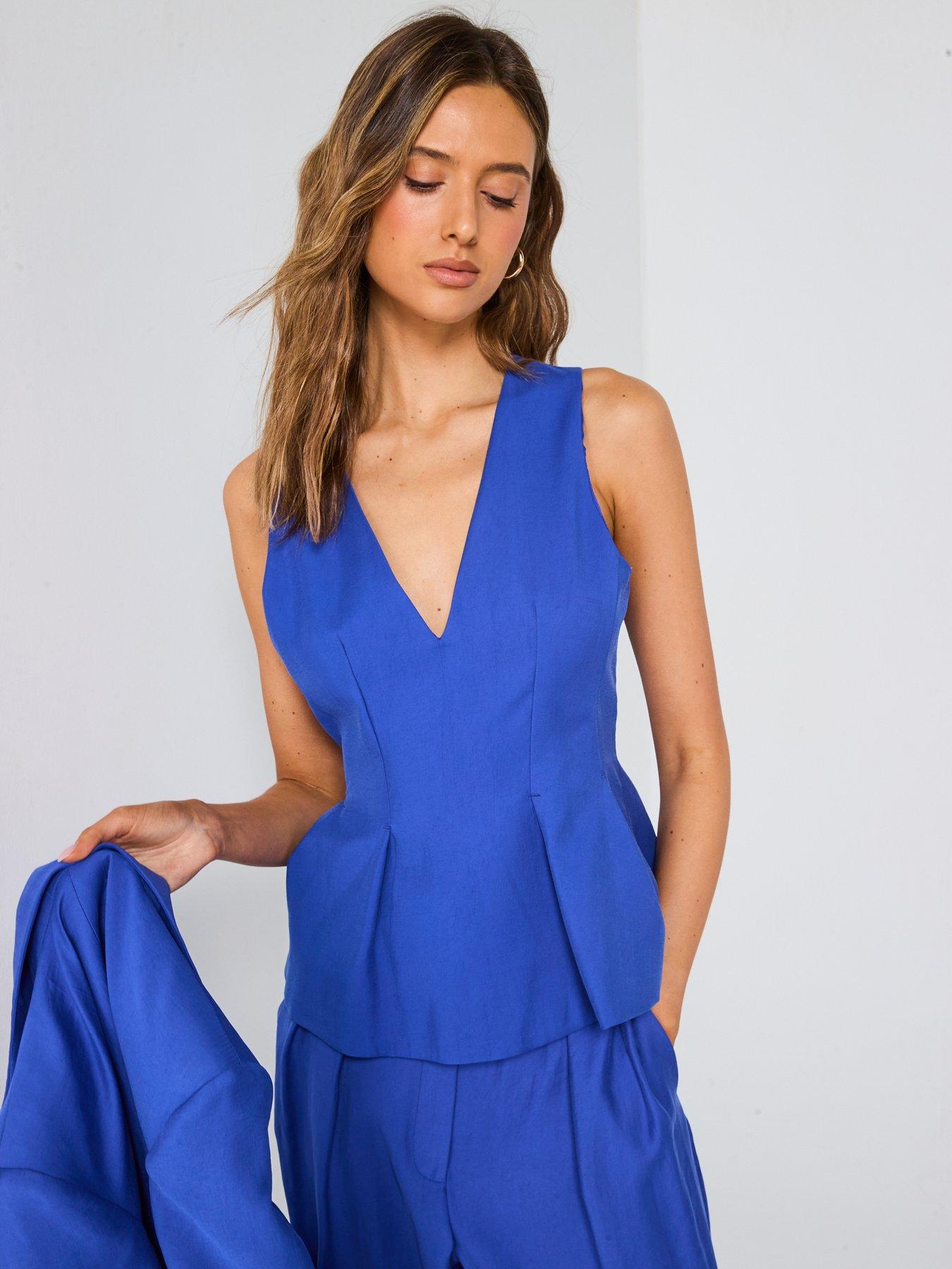  image of mango-strapless-fitted-top-blue