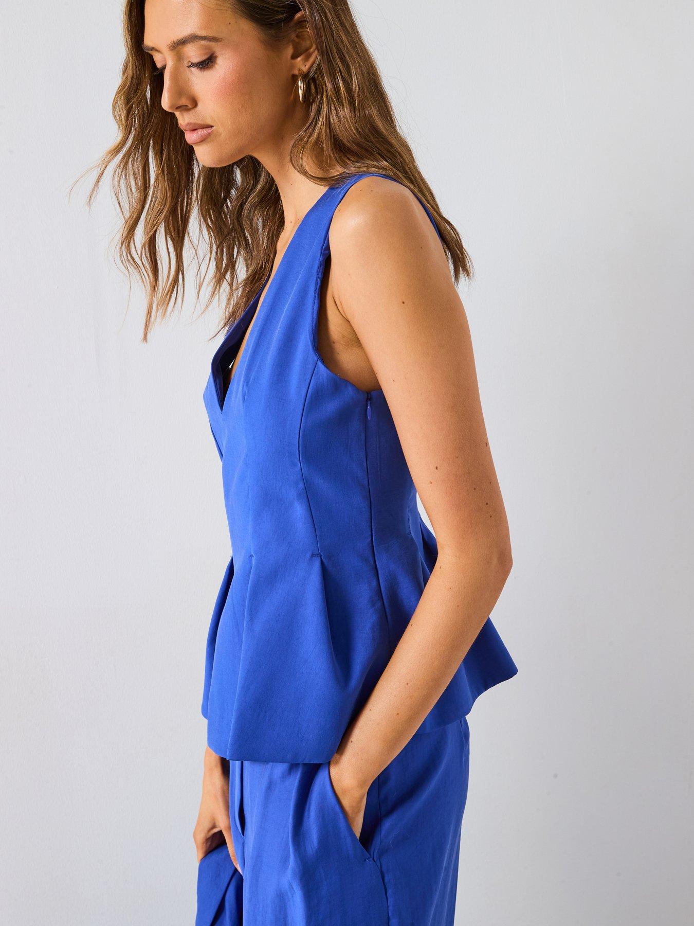  image of mango-strapless-fitted-top-blue
