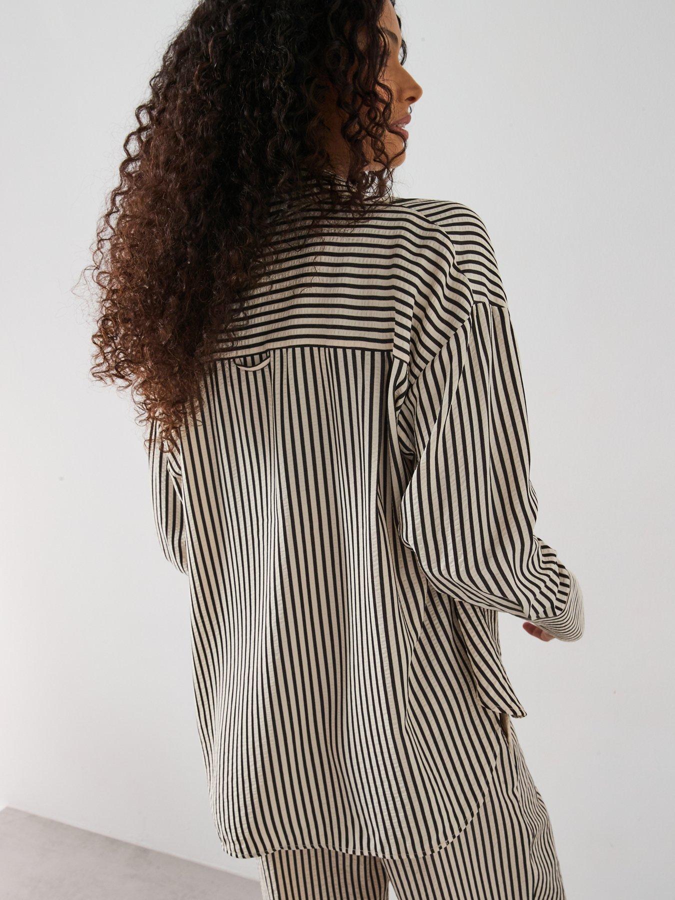 Image 2 of 6 of Mango Striped Textured Shirt - Cream