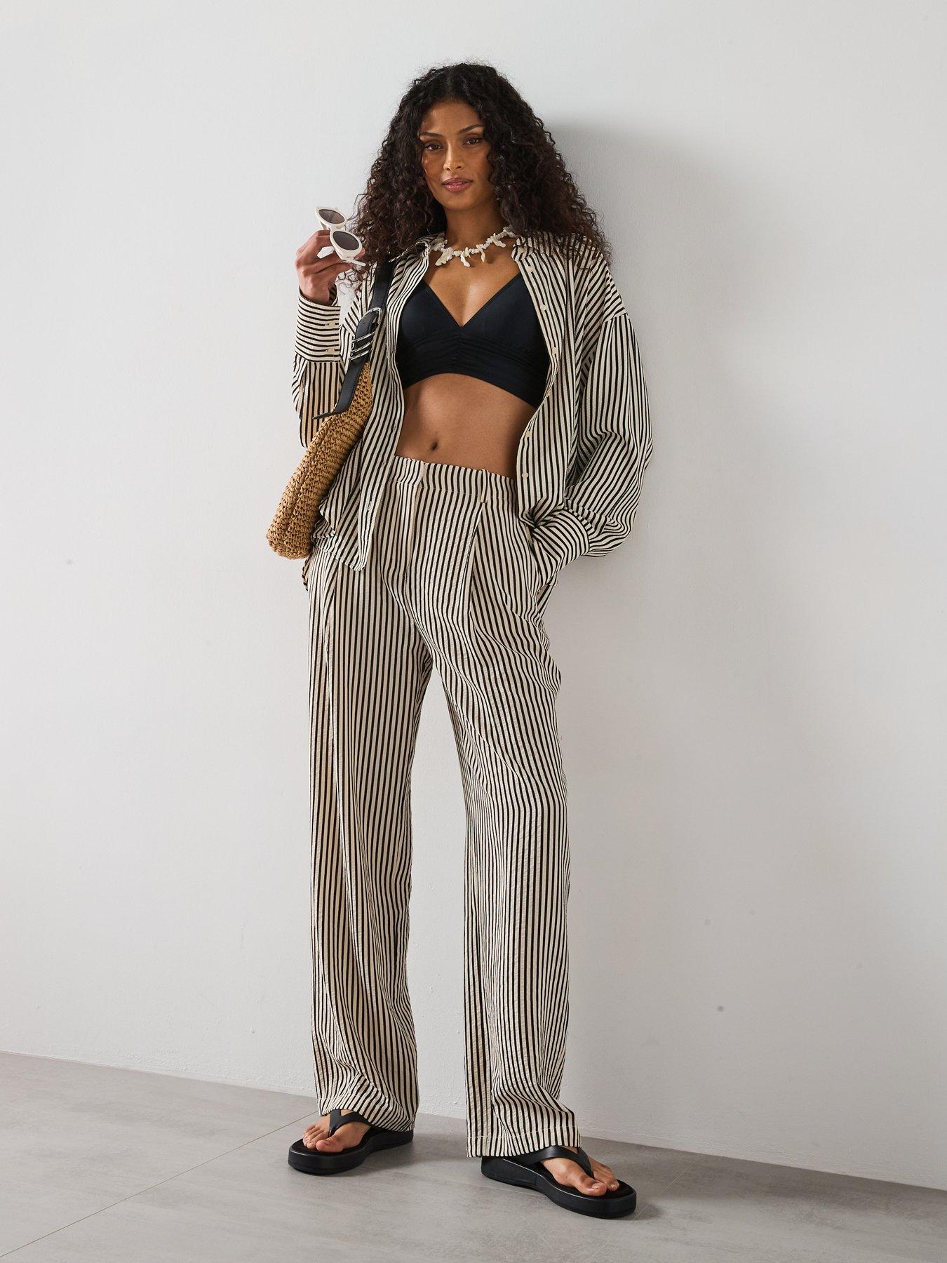 Image 3 of 6 of Mango Striped Textured Shirt - Cream