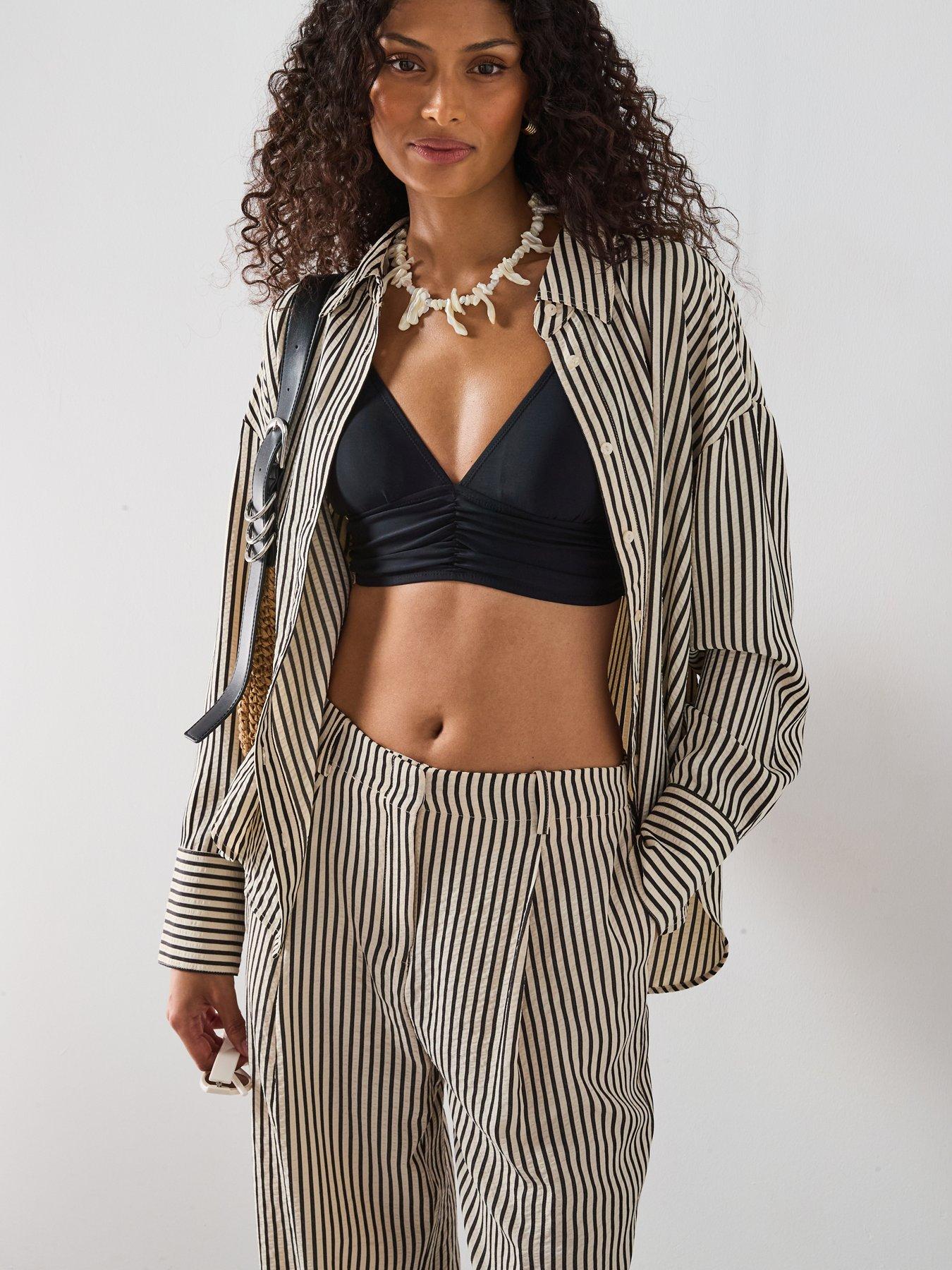 Image 4 of 6 of Mango Striped Textured Shirt - Cream