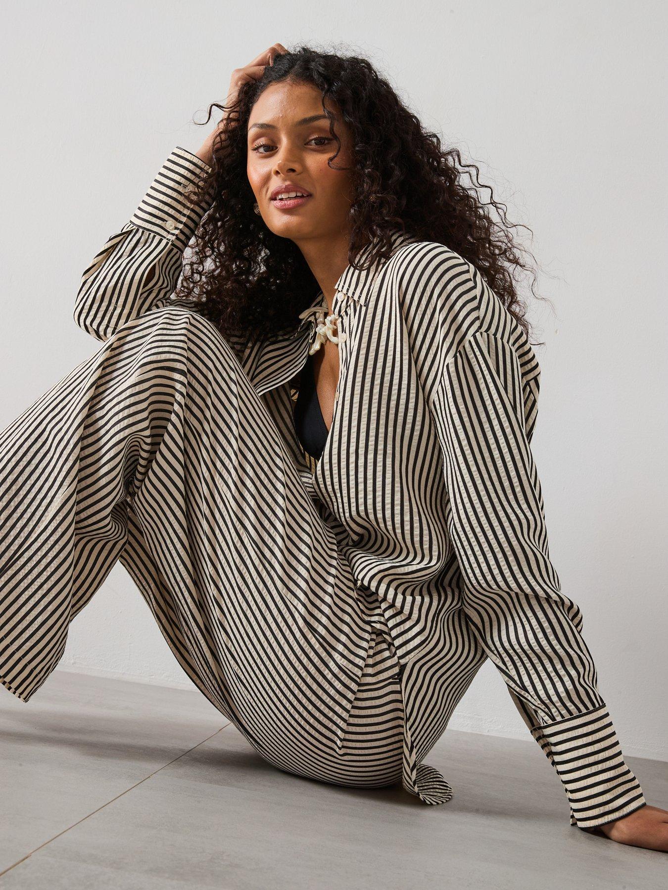 Image 5 of 6 of Mango Striped Textured Shirt - Cream