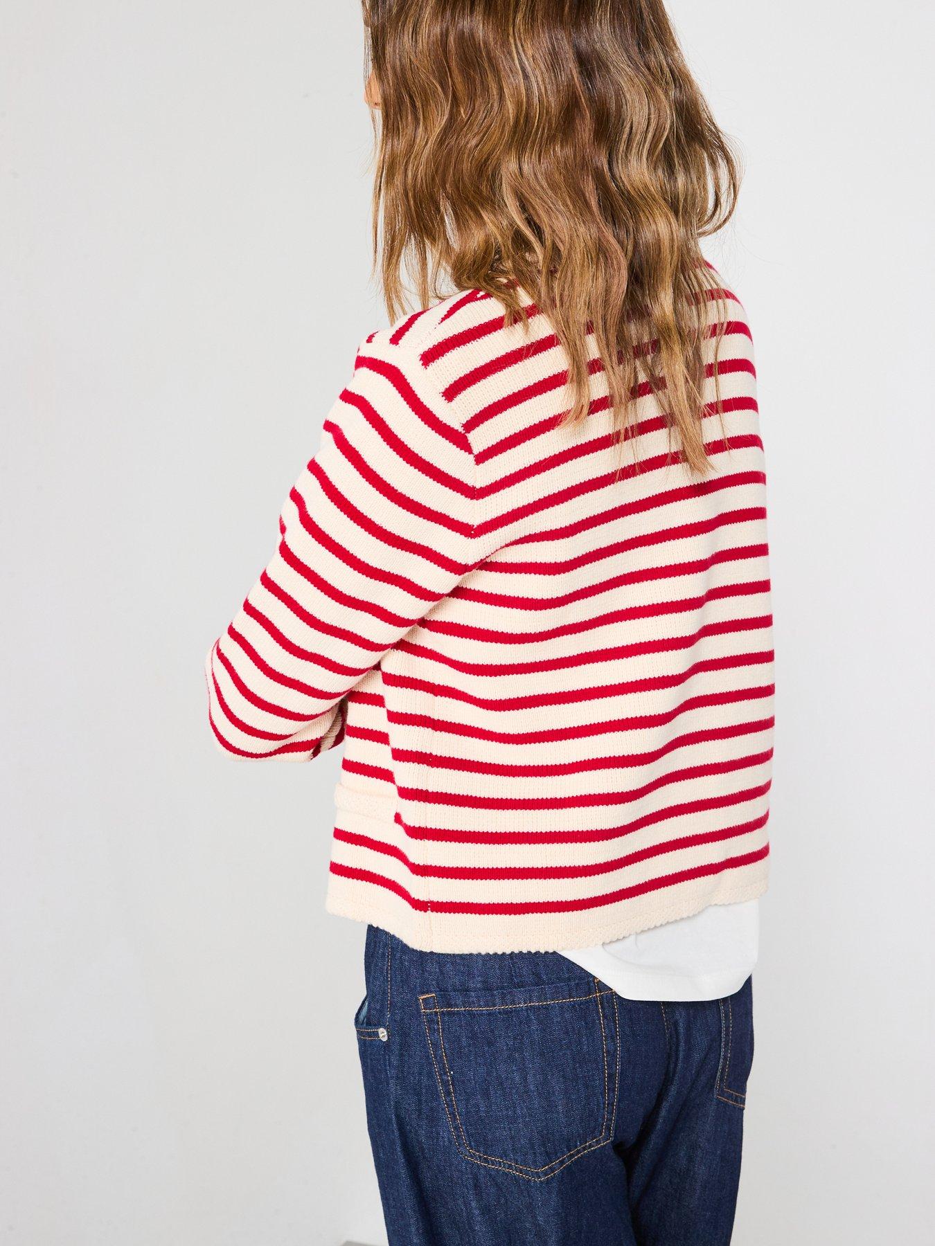 image of mango-stripped-knit-cardigan-red