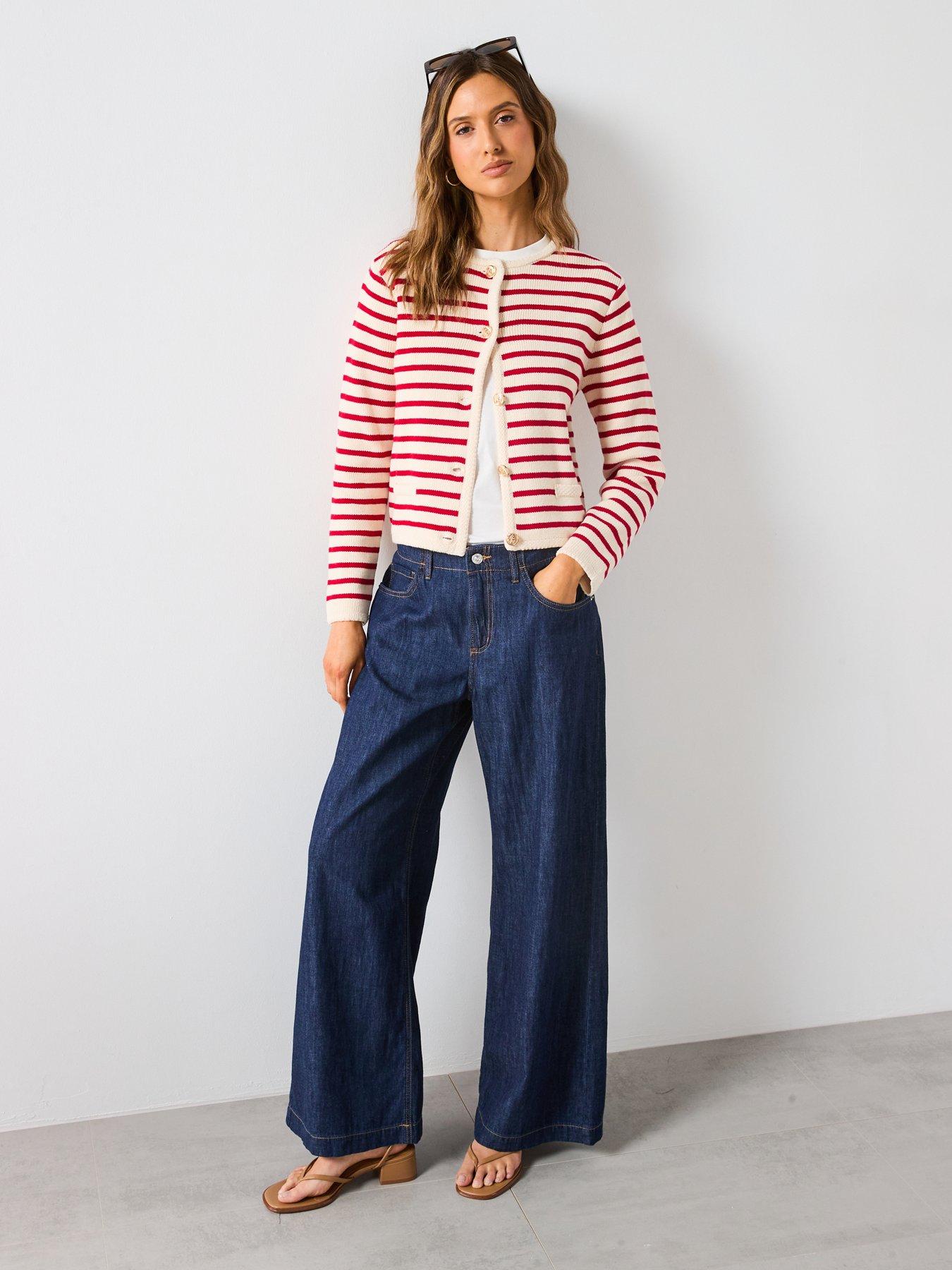  image of mango-stripped-knit-cardigan-red