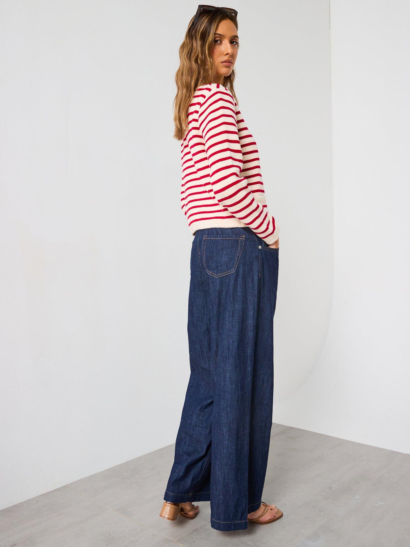  image of mango-stripped-knit-cardigan-red