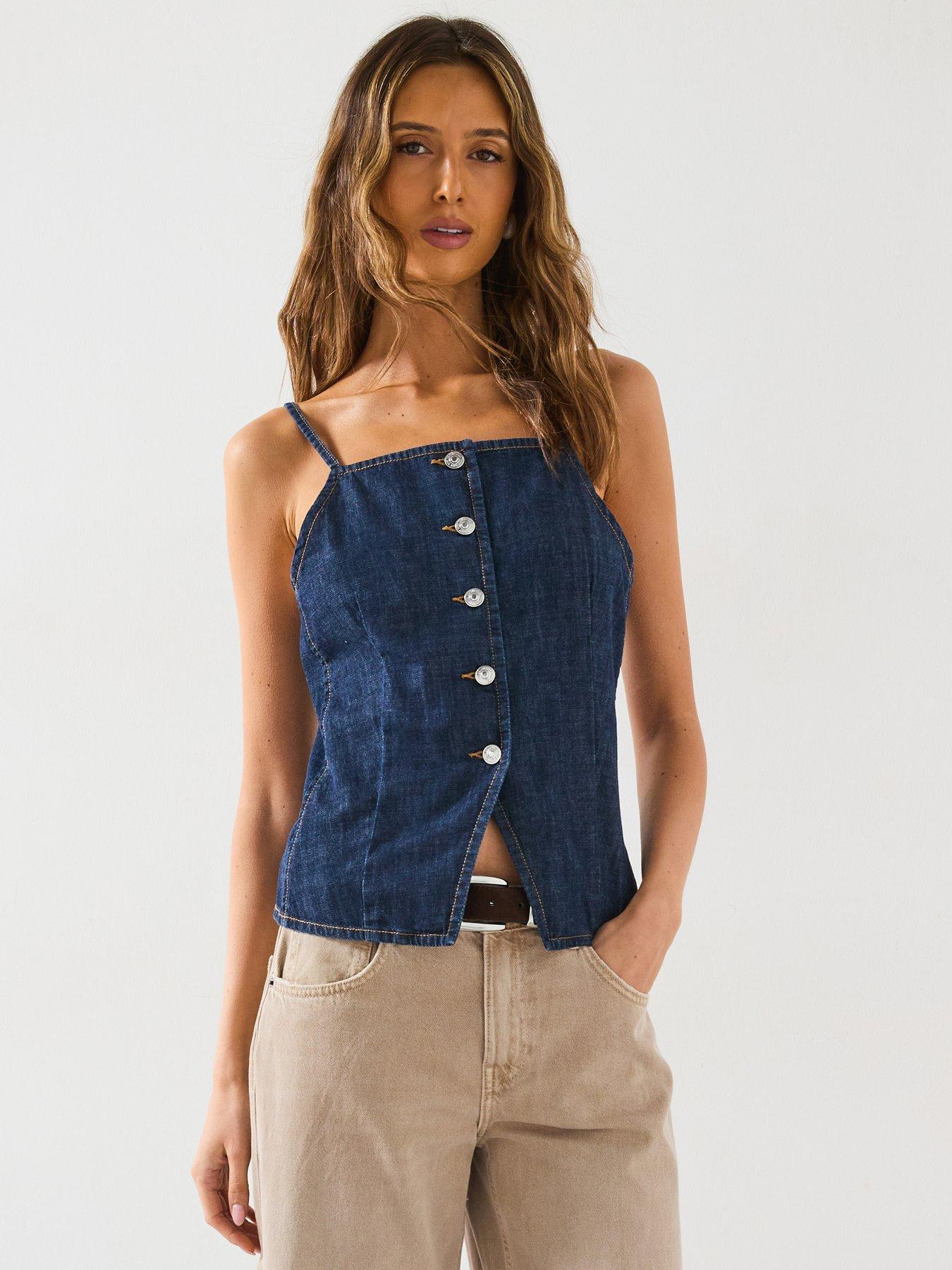 mango-buttoned-denim-top-blue