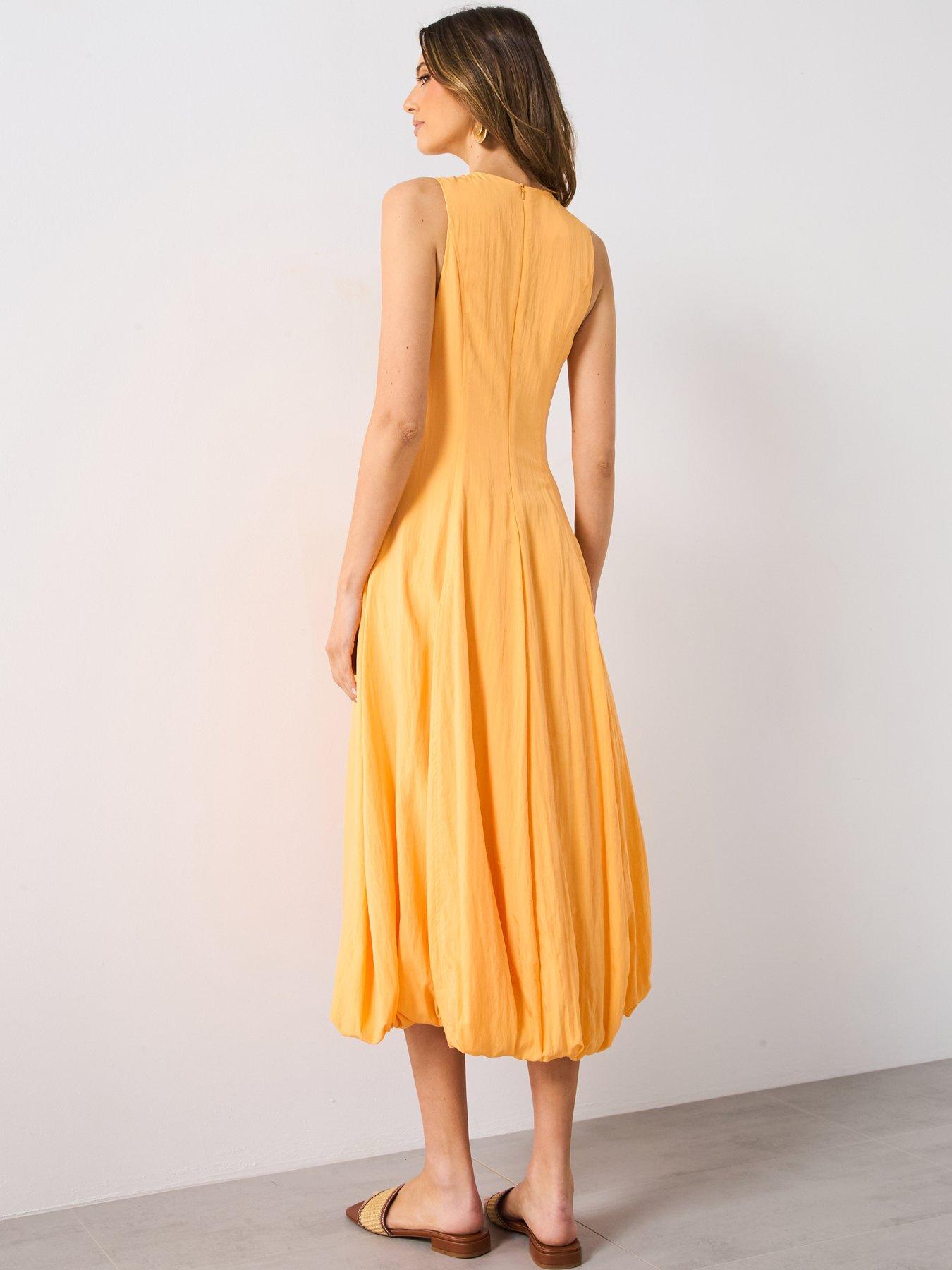  image of mango-puffed-hem-midi-dress-orange