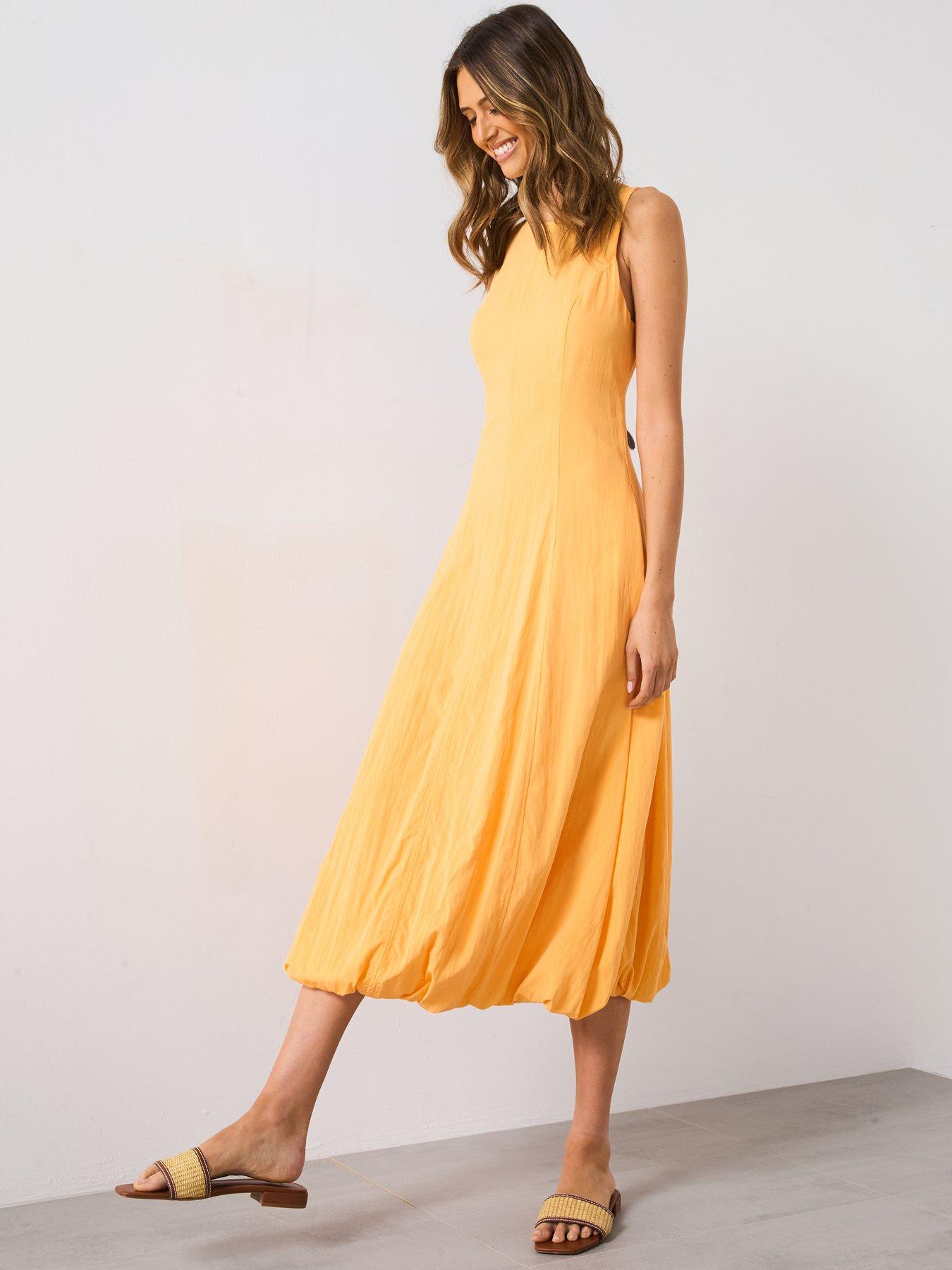  image of mango-puffed-hem-midi-dress-orange