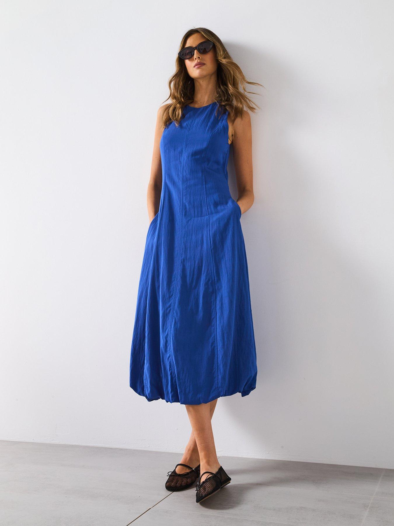 Mango Puffed Hem Midi Dress - Blue | Littlewoods