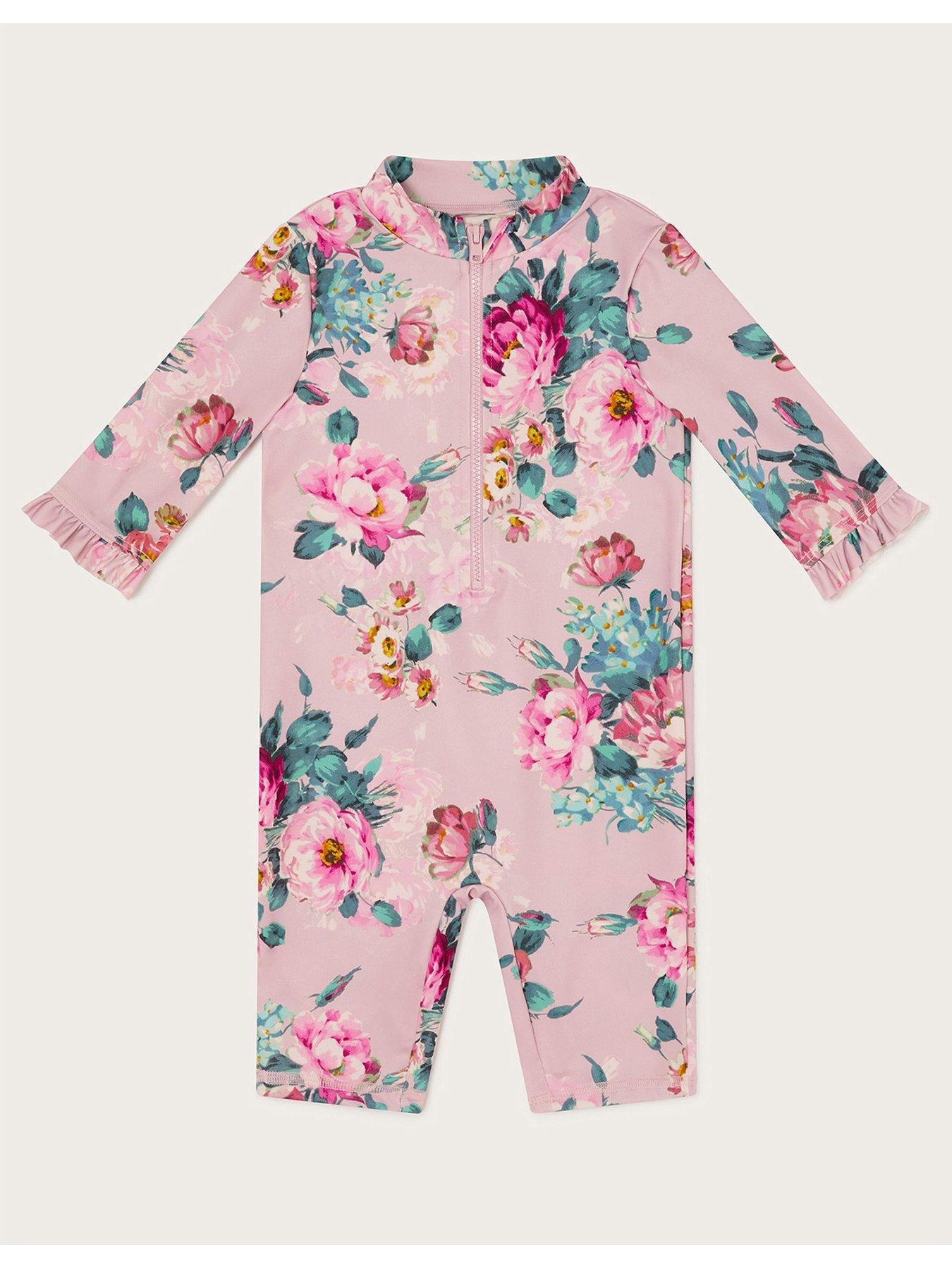  image of monsoon-baby-girls-floral-upf-50-full-length-swimsuit-pink