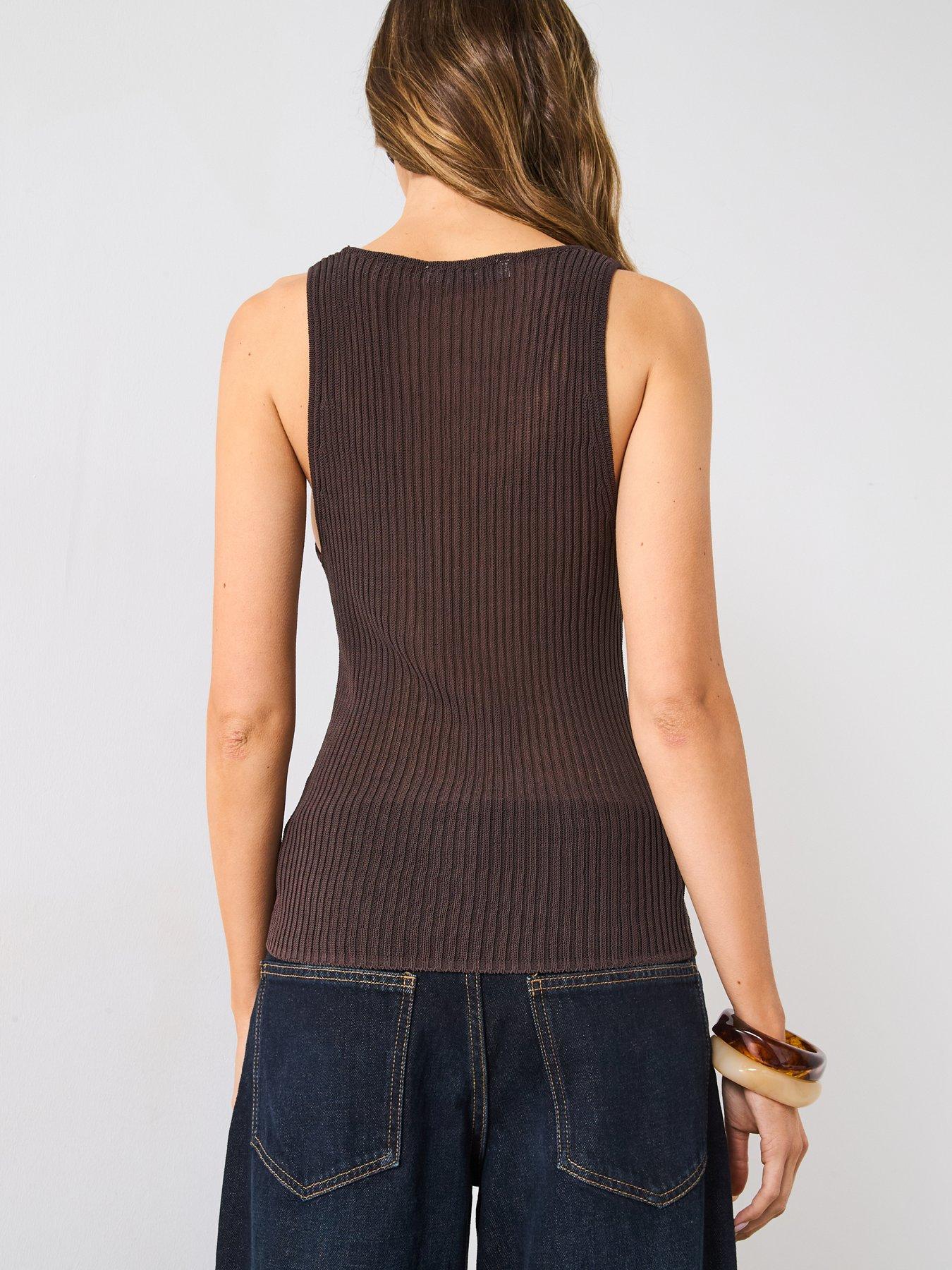  image of mango-chunky-rib-knit-vest-top-brown