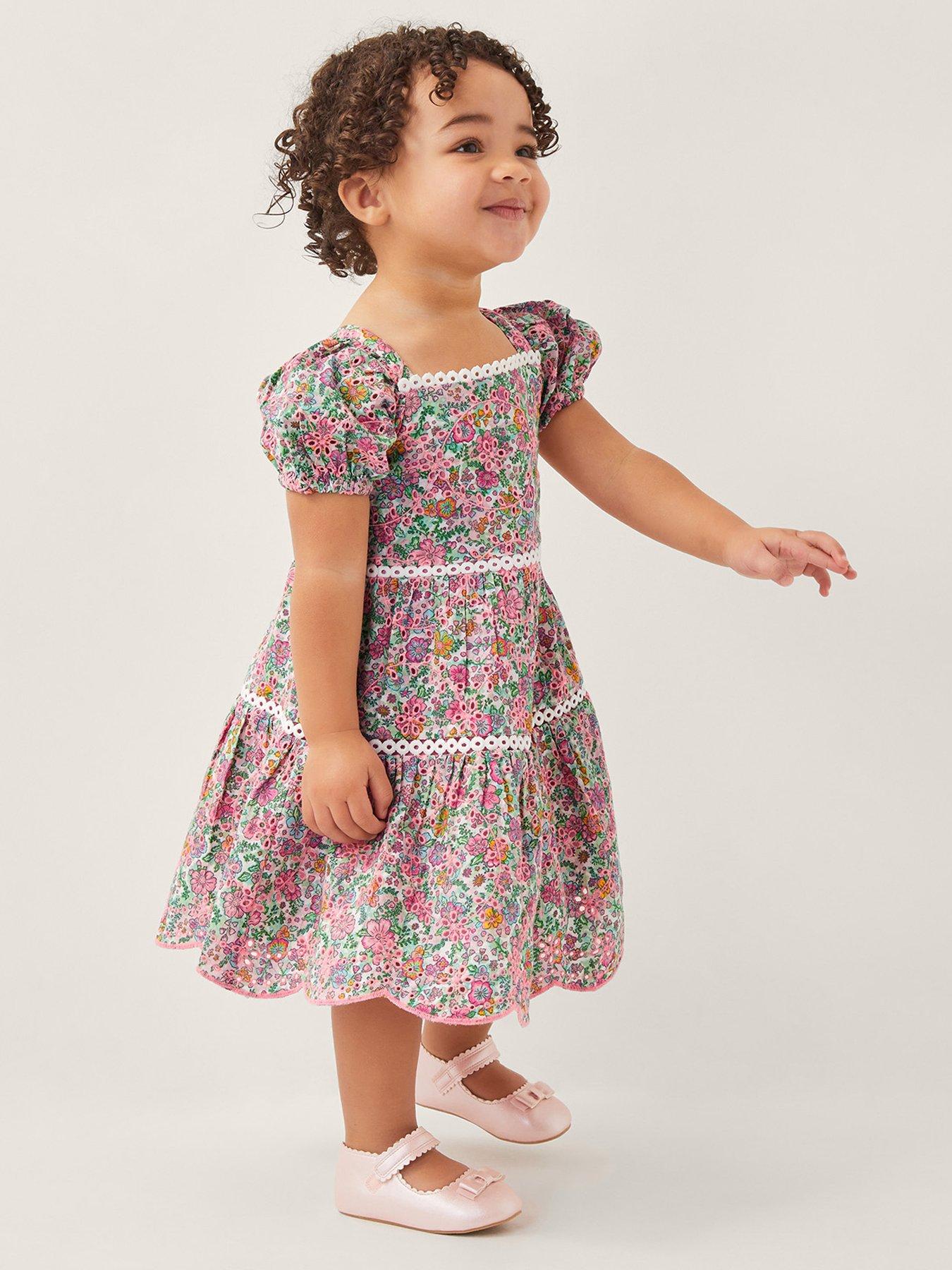 undefined Baby Girls Broderie Floral Puff-Sleeve Dress - Pink