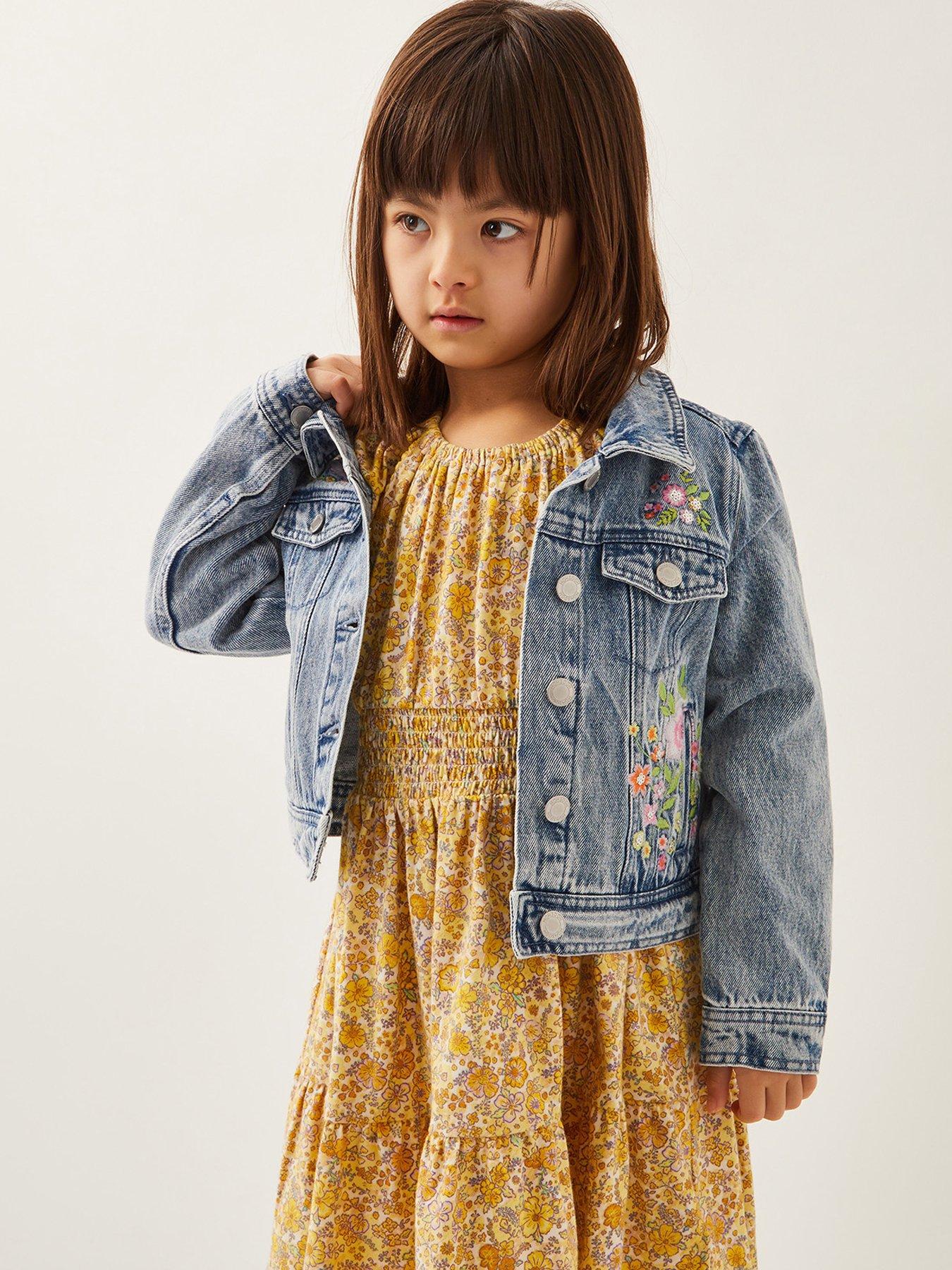  image of monsoon-girls-sequin-floral-embroidered-denim-jacket-blue