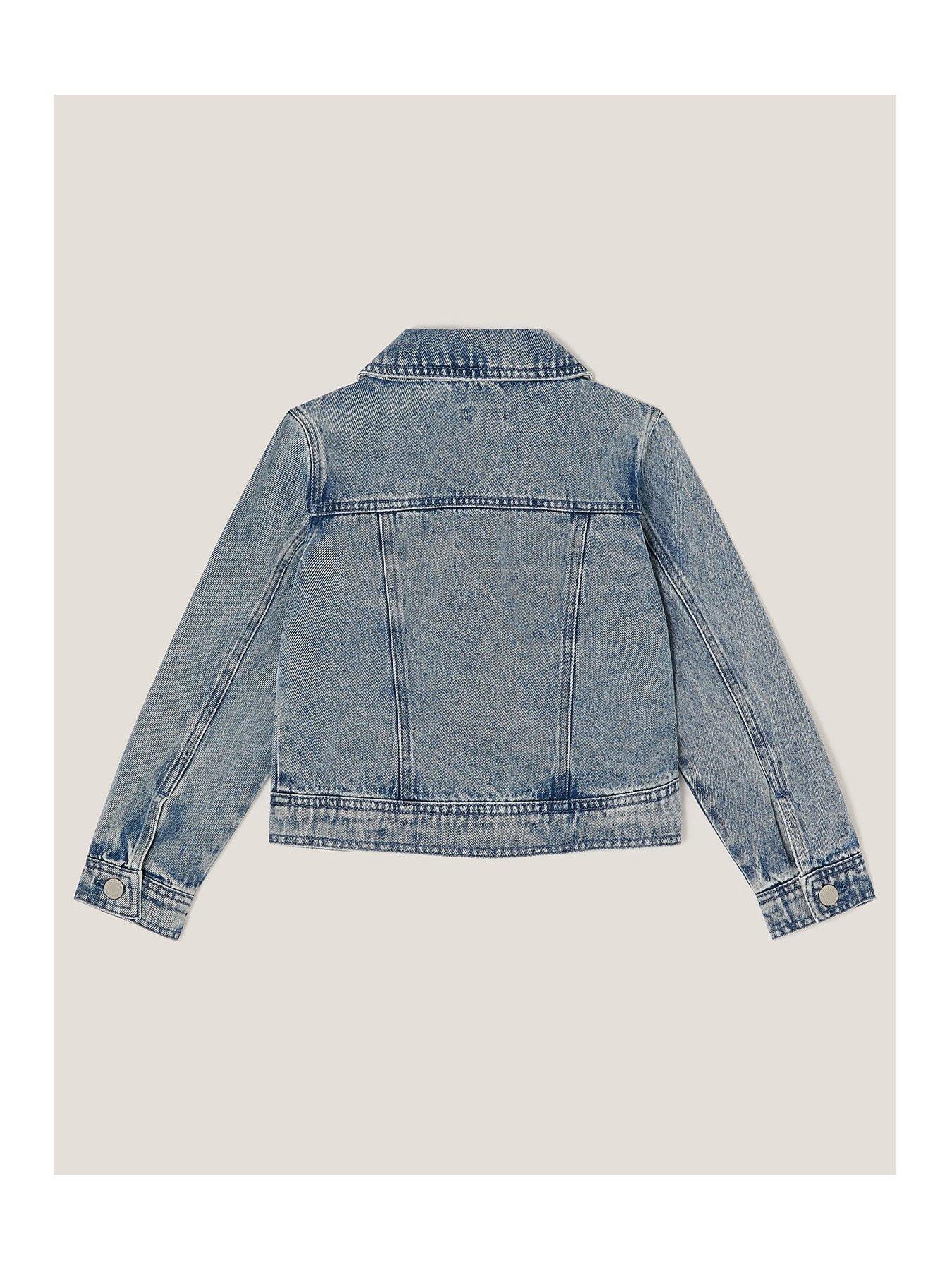  image of monsoon-girls-sequin-floral-embroidered-denim-jacket-blue